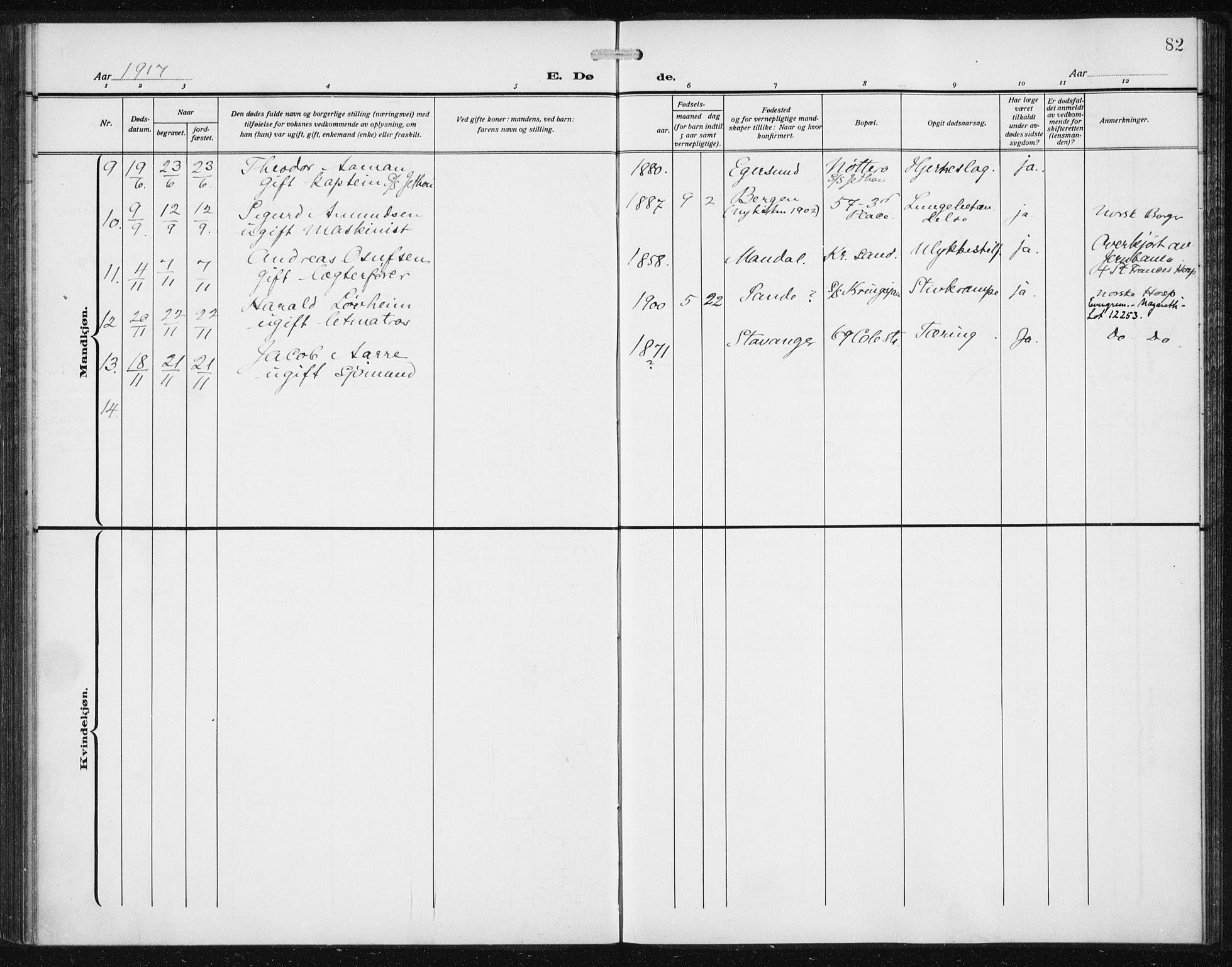 Den norske sjømannsmisjon i utlandet/New York, AV/SAB-SAB/PA-0110/H/Ha/L0007: Parish register (official) no. A 7, 1915-1923, p. 82