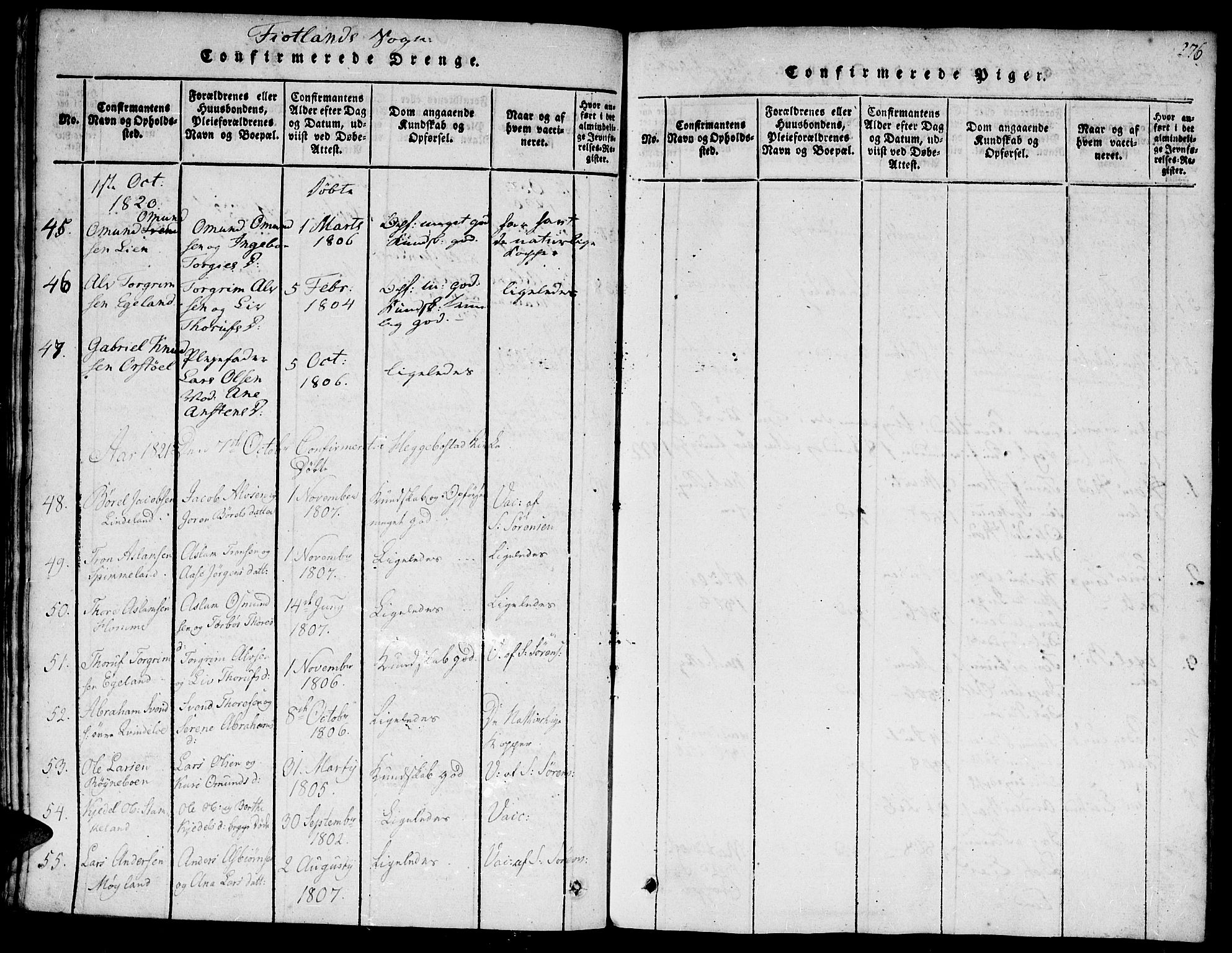 Hægebostad sokneprestkontor, AV/SAK-1111-0024/F/Fa/Faa/L0002: Parish register (official) no. A 2 /3, 1816-1825, p. 276