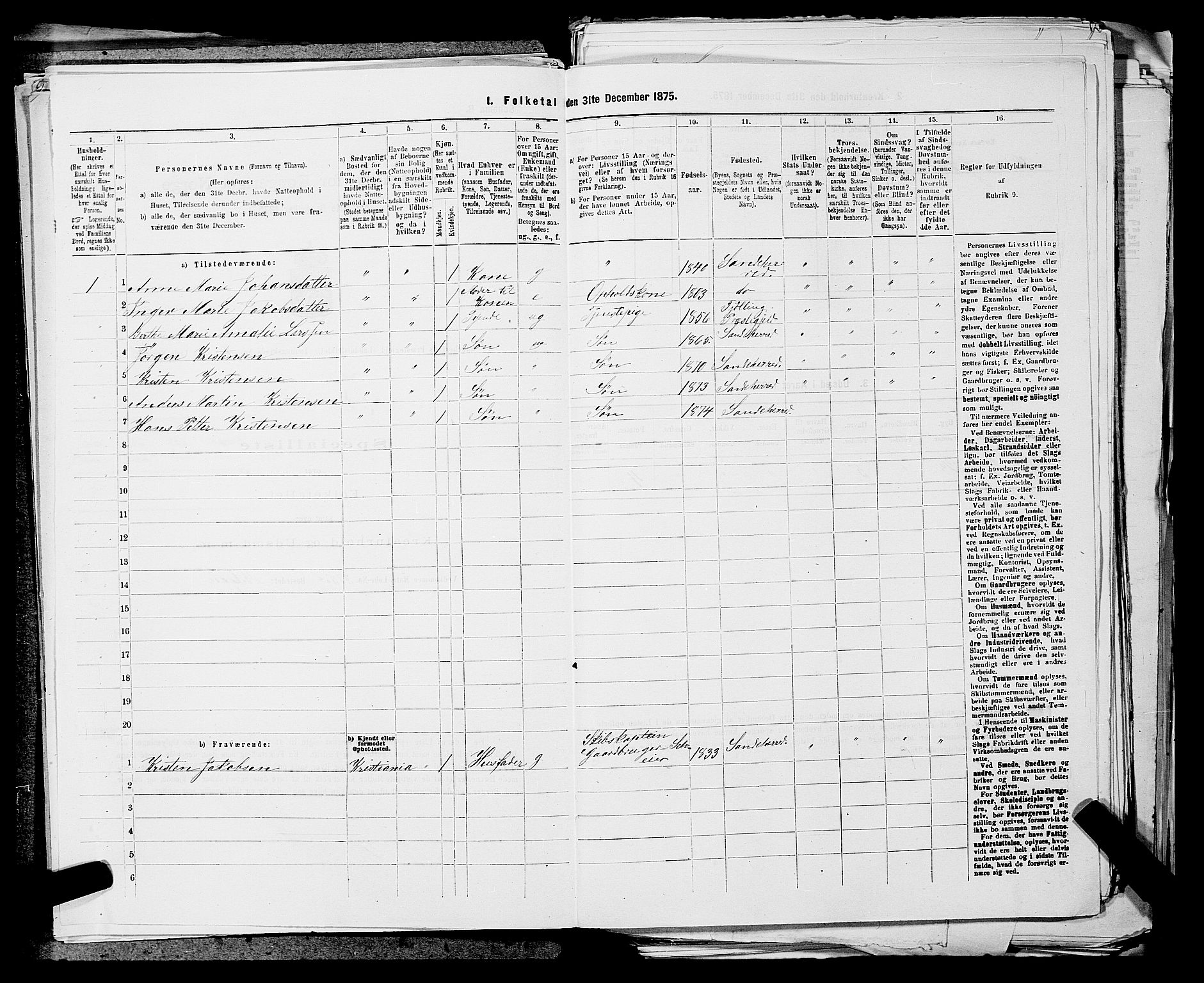 SAKO, 1875 census for 0724L Sandeherred/Sandeherred, 1875, p. 1053