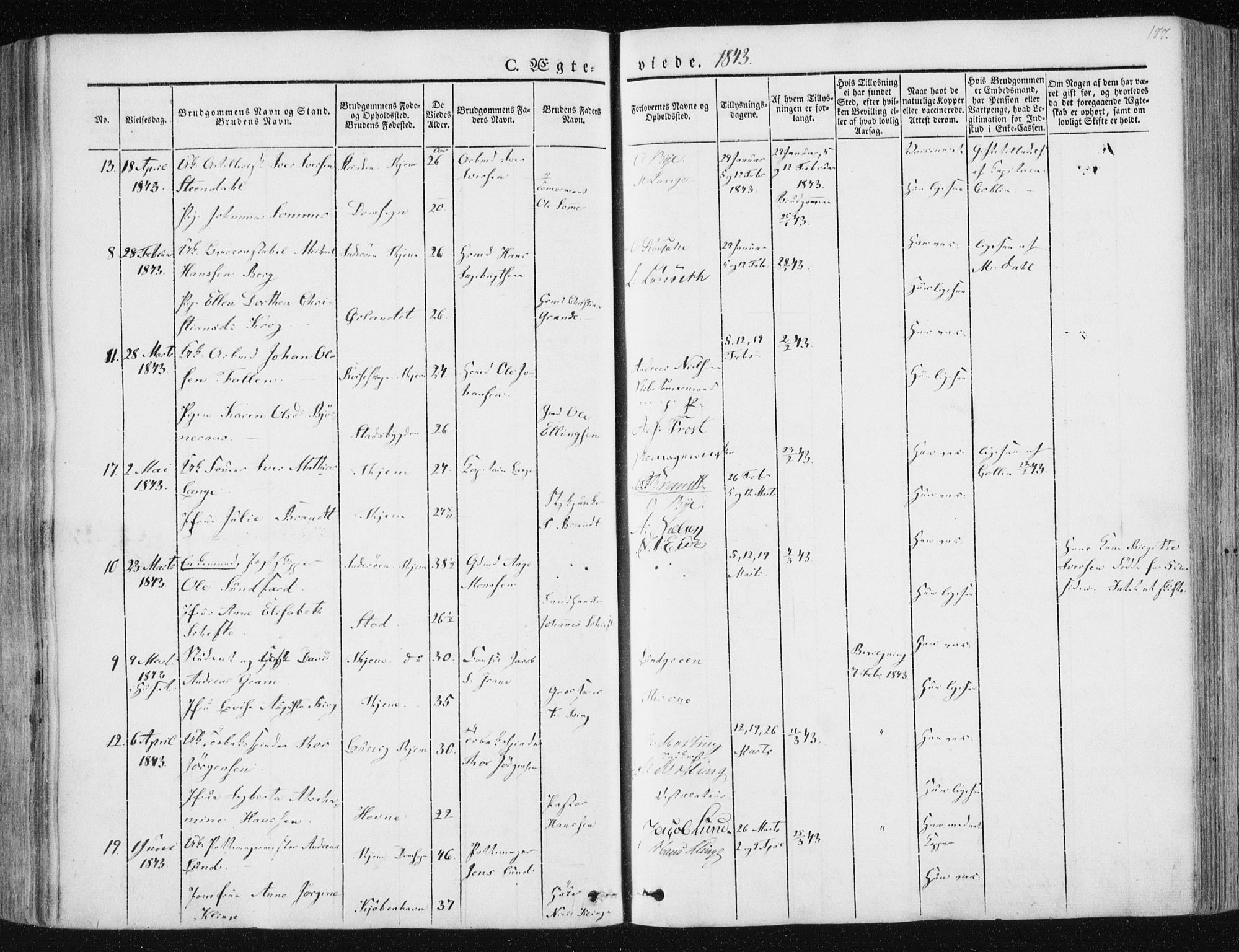 Ministerialprotokoller, klokkerbøker og fødselsregistre - Sør-Trøndelag, AV/SAT-A-1456/602/L0110: Parish register (official) no. 602A08, 1840-1854, p. 177