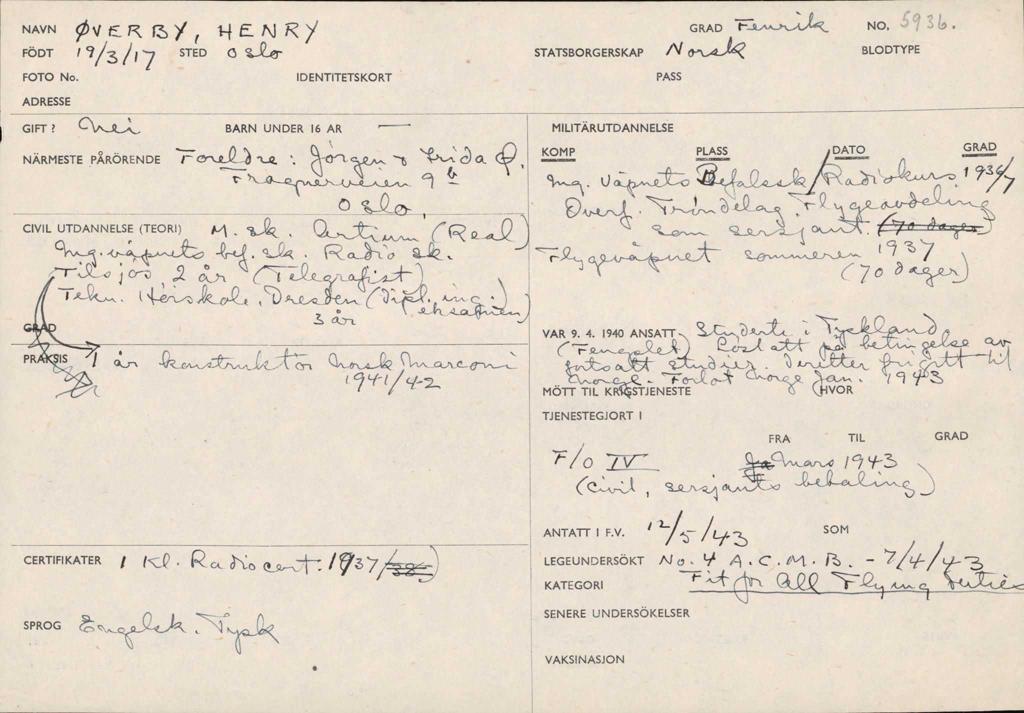 Forsvaret, Forsvarets overkommando/Luftforsvarsstaben, AV/RA-RAFA-4079/P/Pa/L0052: Personellpapirer, 1917, p. 564