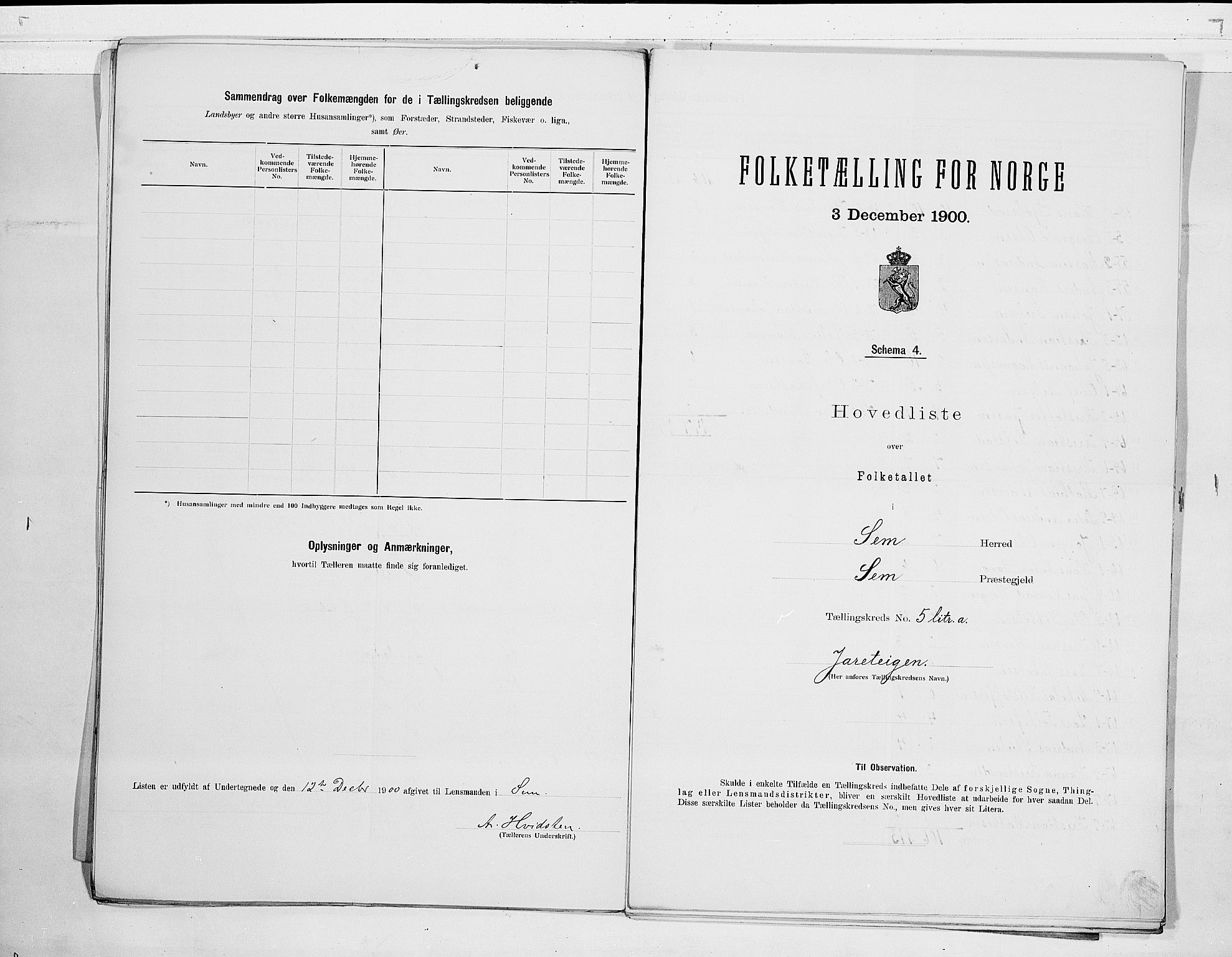 RA, 1900 census for Sem, 1900, p. 12