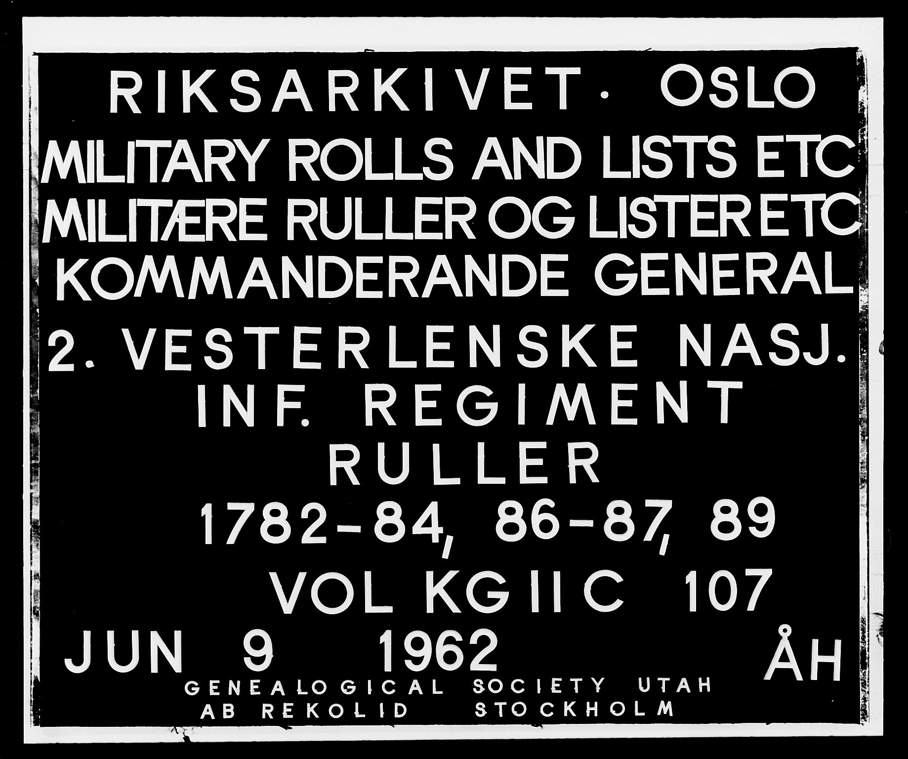 Generalitets- og kommissariatskollegiet, Det kongelige norske kommissariatskollegium, RA/EA-5420/E/Eh/L0107: 2. Vesterlenske nasjonale infanteriregiment, 1782-1789, p. 1