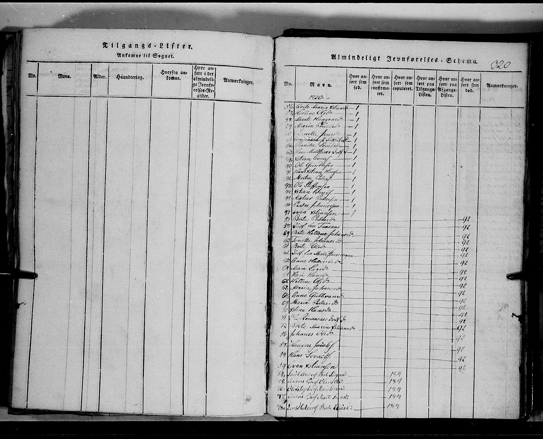 Toten prestekontor, SAH/PREST-102/H/Ha/Hab/L0002: Parish register (copy) no. 2, 1820-1827, p. 320