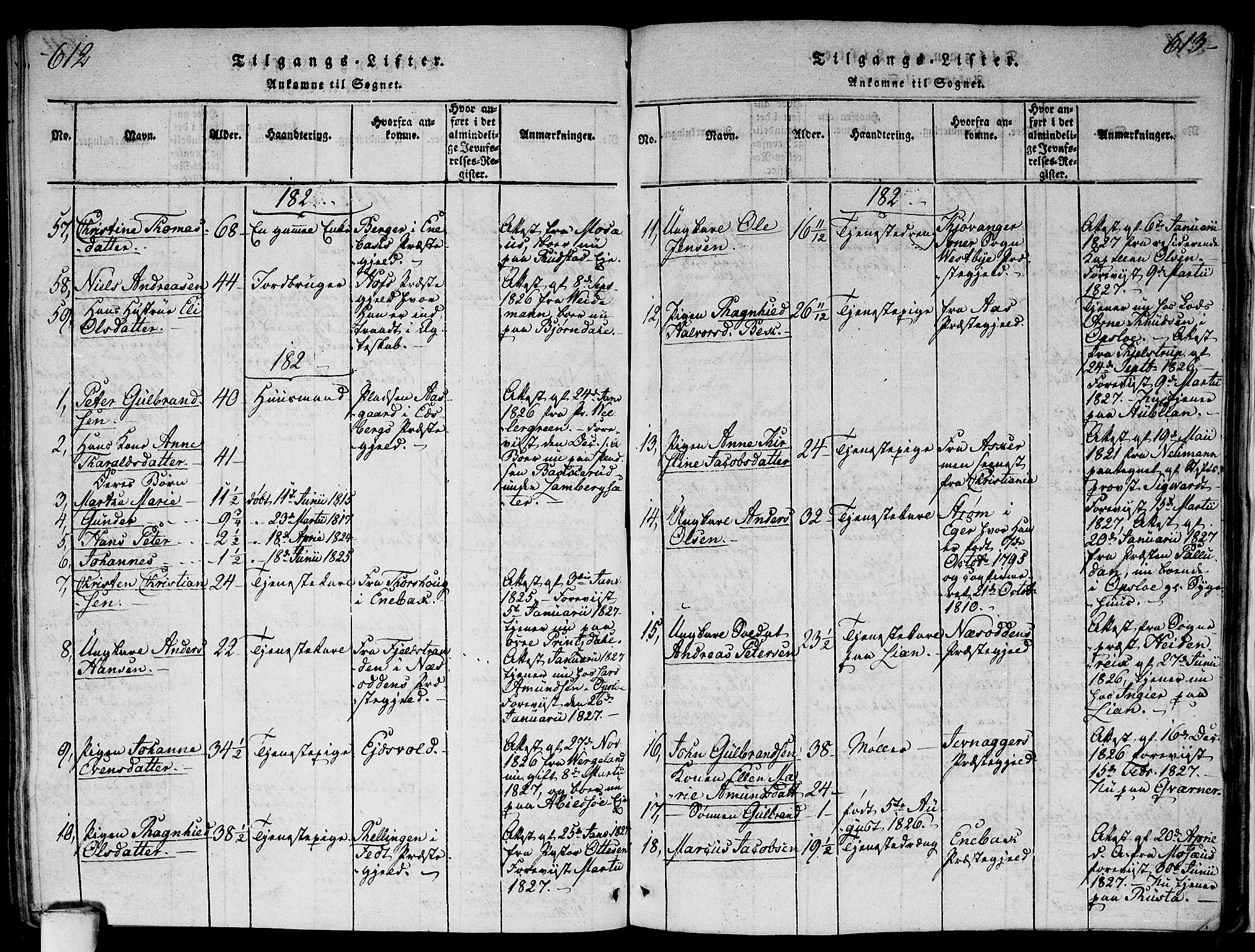 Gamlebyen prestekontor Kirkebøker, SAO/A-10884/F/Fa/L0002: Parish register (official) no. 2, 1817-1829, p. 612-613