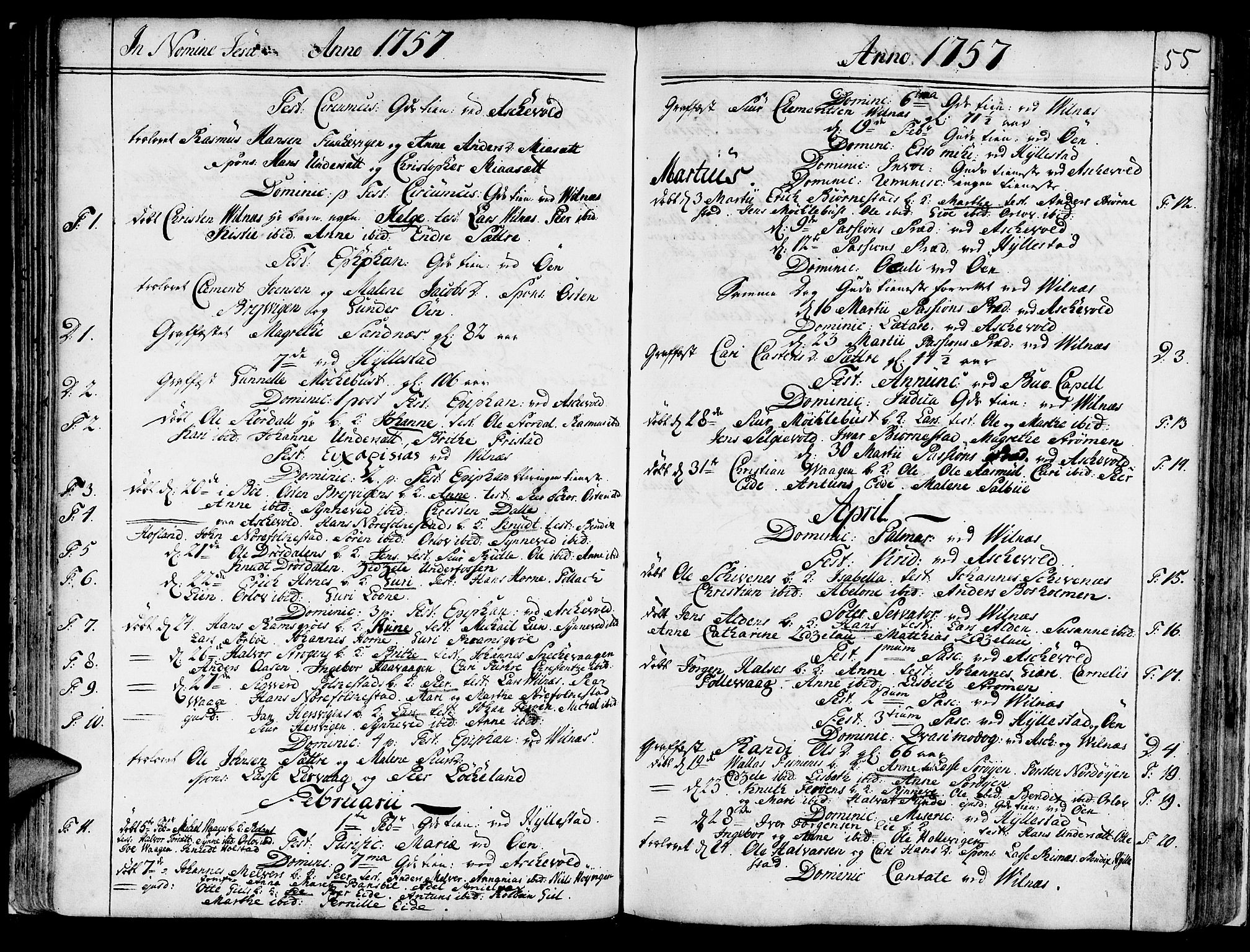 Askvoll sokneprestembete, SAB/A-79501/H/Haa/Haaa/L0008: Parish register (official) no. A 8, 1749-1775, p. 55