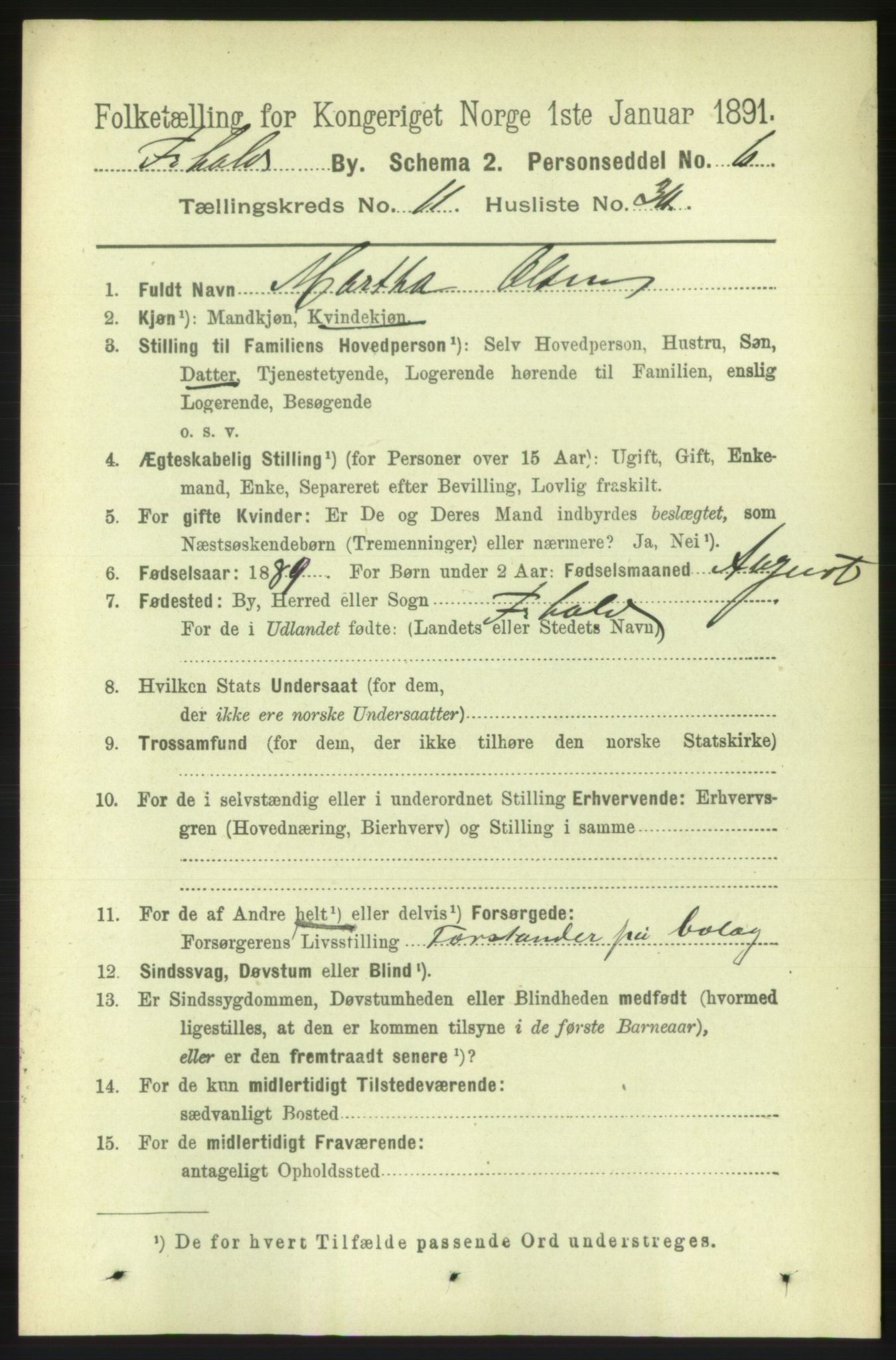 RA, 1891 census for 0101 Fredrikshald, 1891, p. 8016