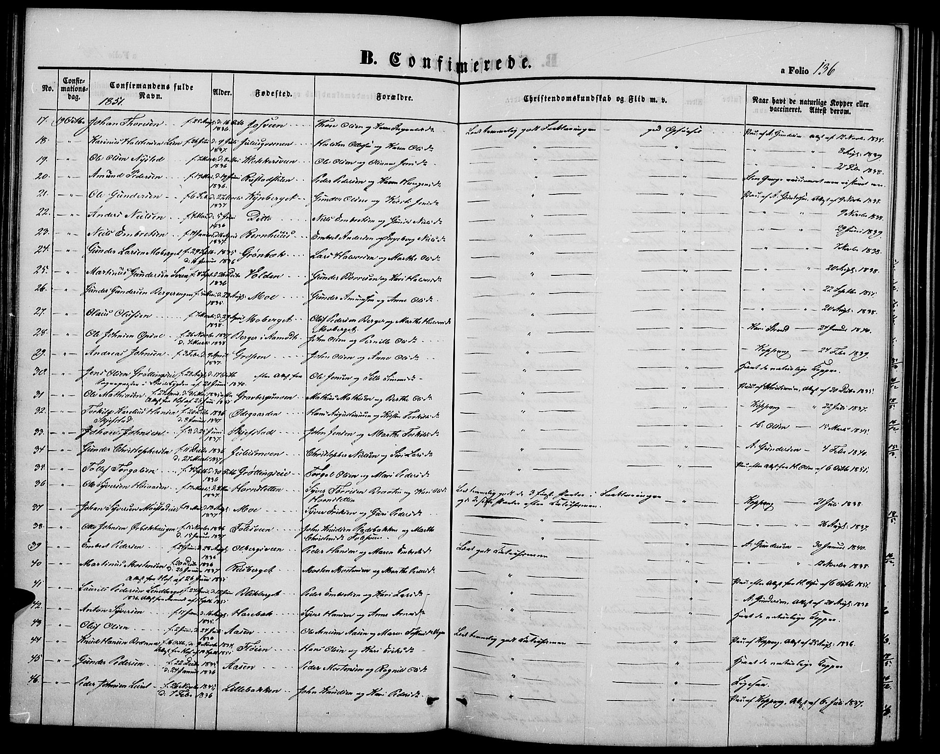 Elverum prestekontor, AV/SAH-PREST-044/H/Ha/Hab/L0002: Parish register (copy) no. 2, 1845-1855, p. 136