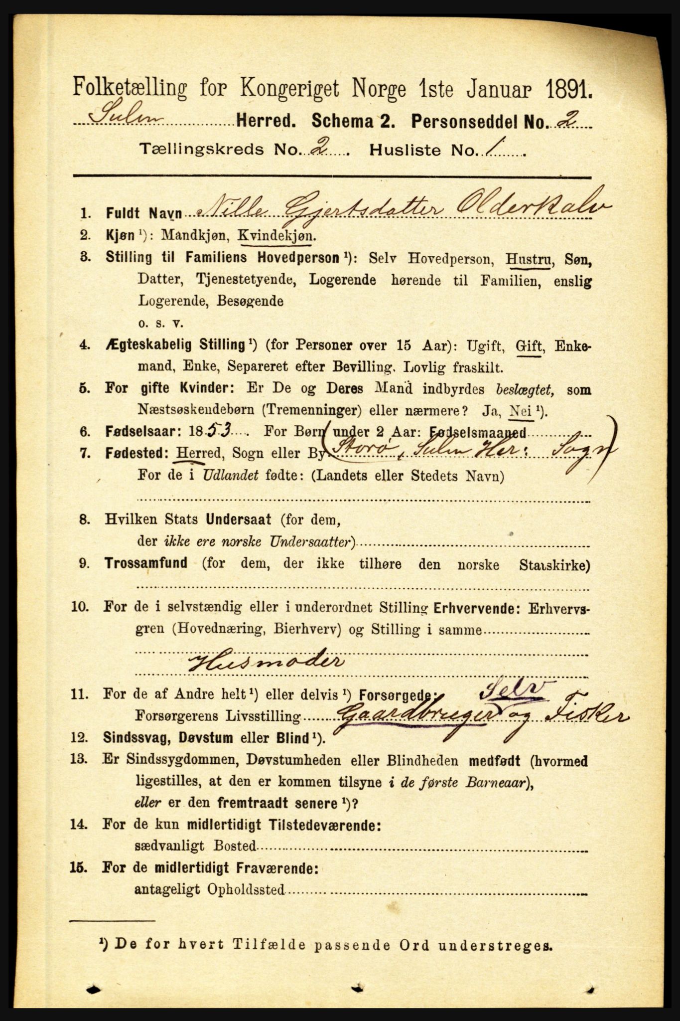 RA, 1891 census for 1412 Solund, 1891, p. 613