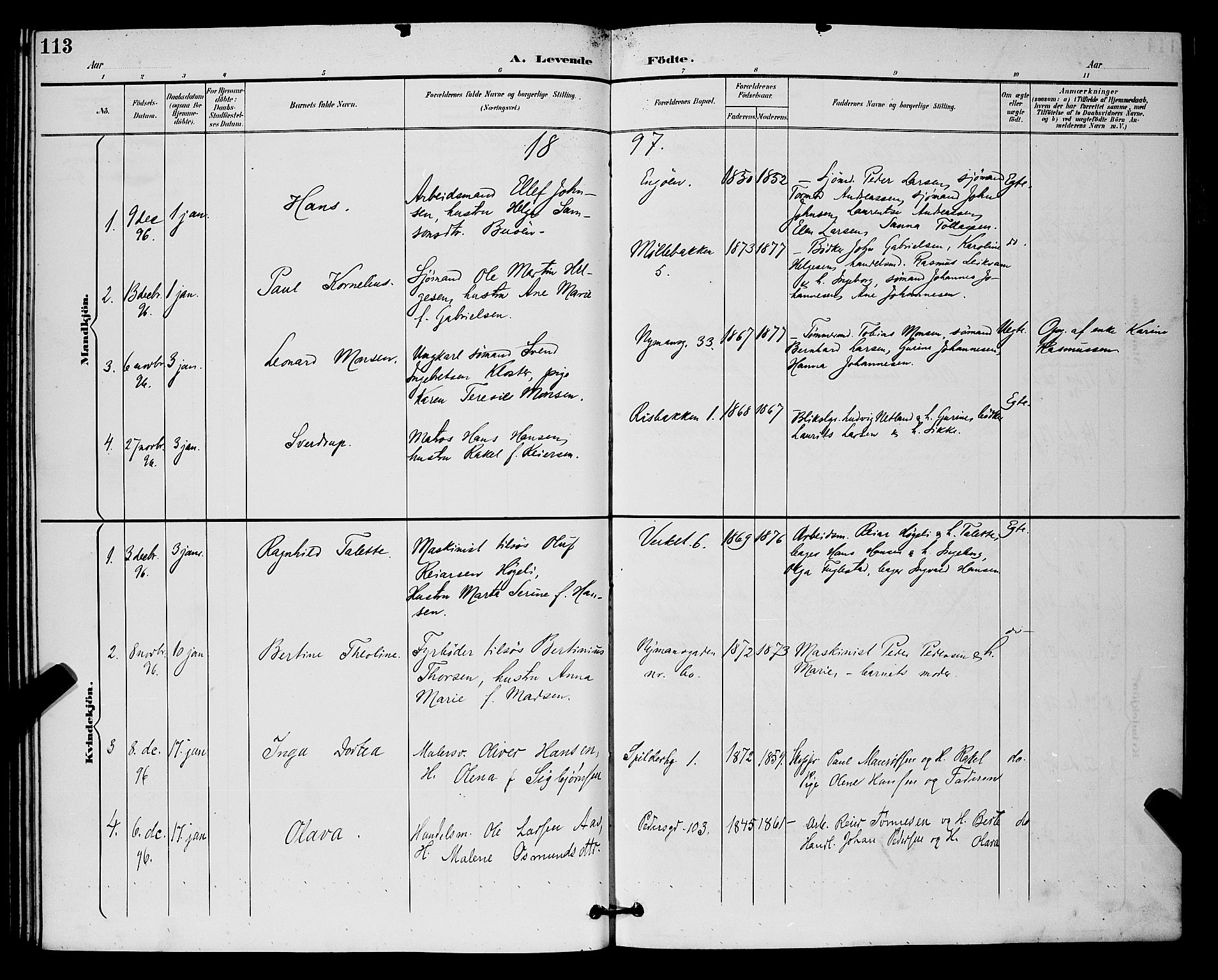 St. Johannes sokneprestkontor, SAST/A-101814/001/30/30BB/L0003: Parish register (copy) no. B 3, 1893-1900, p. 113