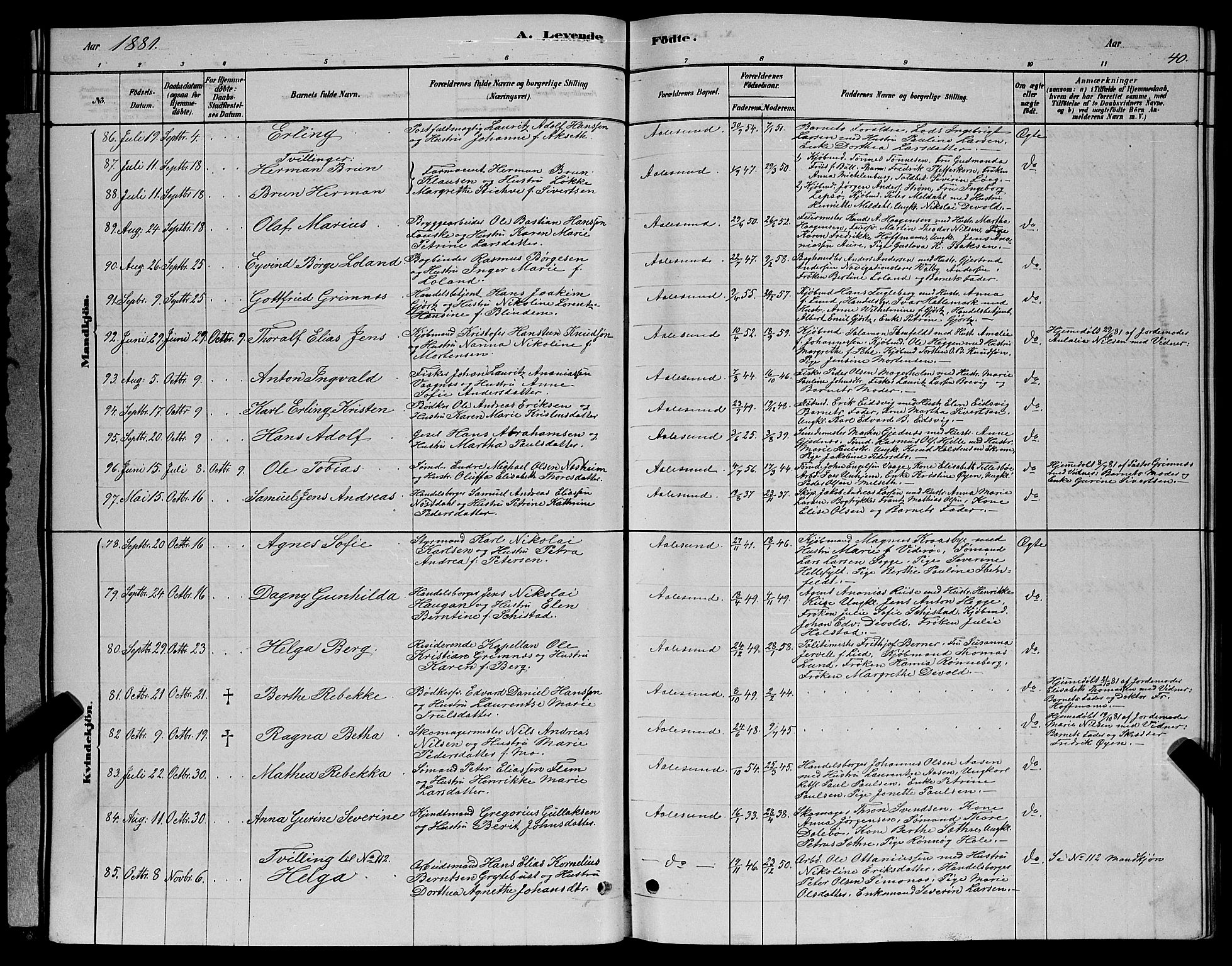 Ministerialprotokoller, klokkerbøker og fødselsregistre - Møre og Romsdal, AV/SAT-A-1454/529/L0466: Parish register (copy) no. 529C03, 1878-1888, p. 40