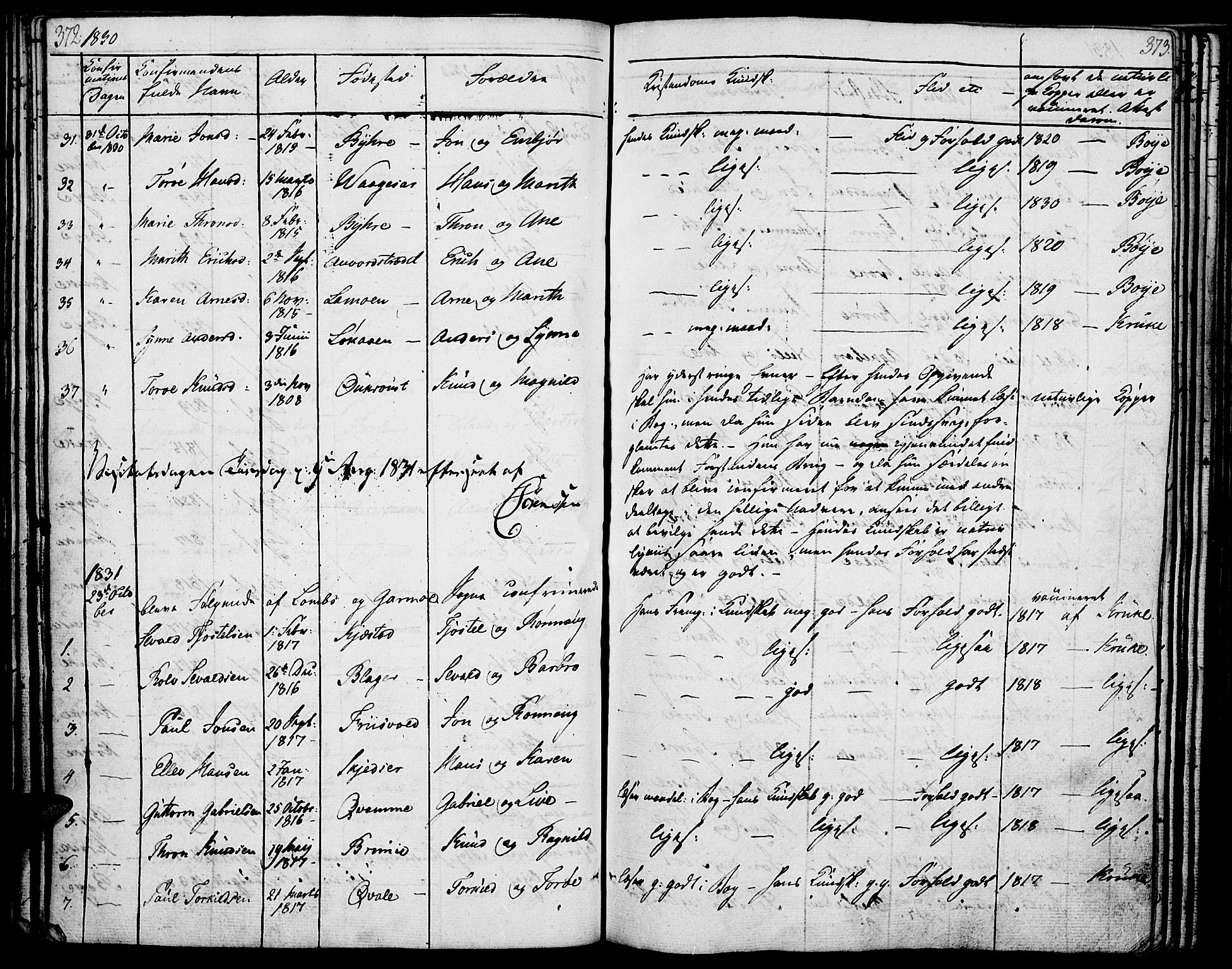 Lom prestekontor, SAH/PREST-070/K/L0005: Parish register (official) no. 5, 1825-1837, p. 372-373
