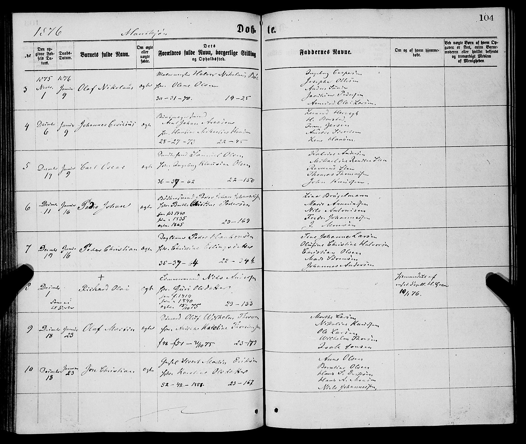 Korskirken sokneprestembete, SAB/A-76101/H/Haa/L0020: Parish register (official) no. B 6, 1871-1878, p. 104