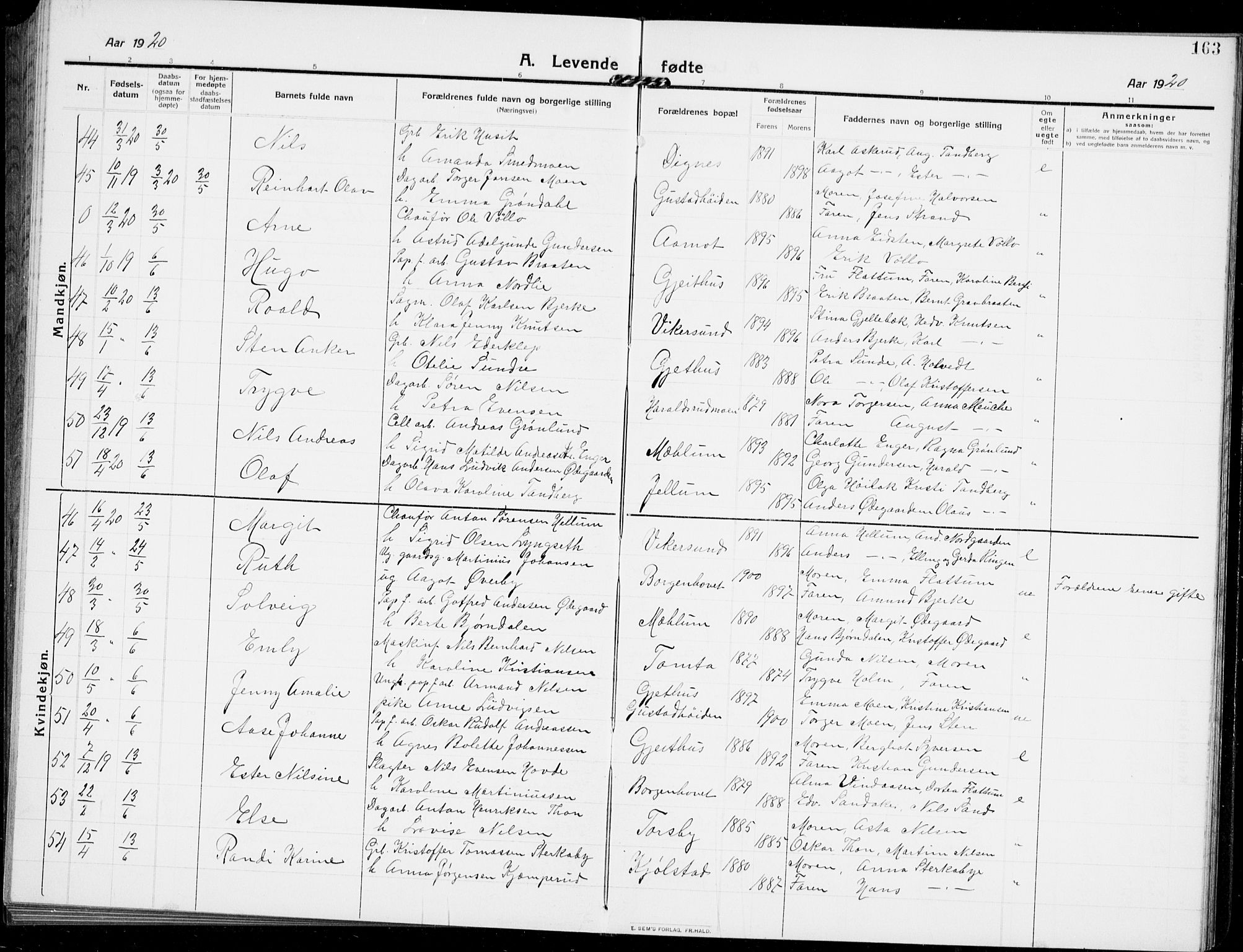 Modum kirkebøker, AV/SAKO-A-234/G/Ga/L0009: Parish register (copy) no. I 9, 1909-1923, p. 163