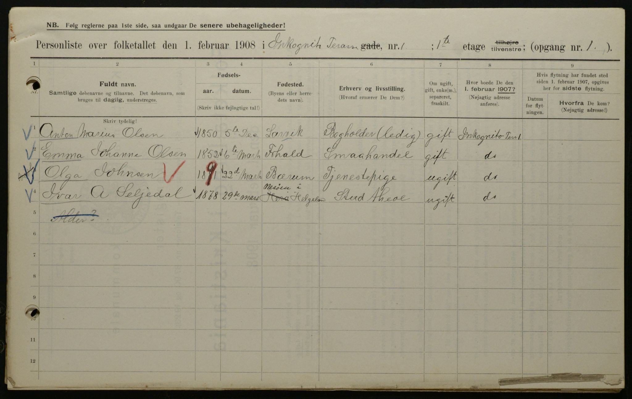 OBA, Municipal Census 1908 for Kristiania, 1908, p. 39817