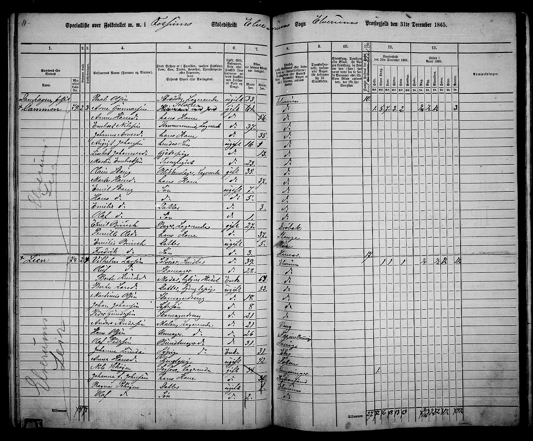 RA, 1865 census for Elverum, 1865, p. 97