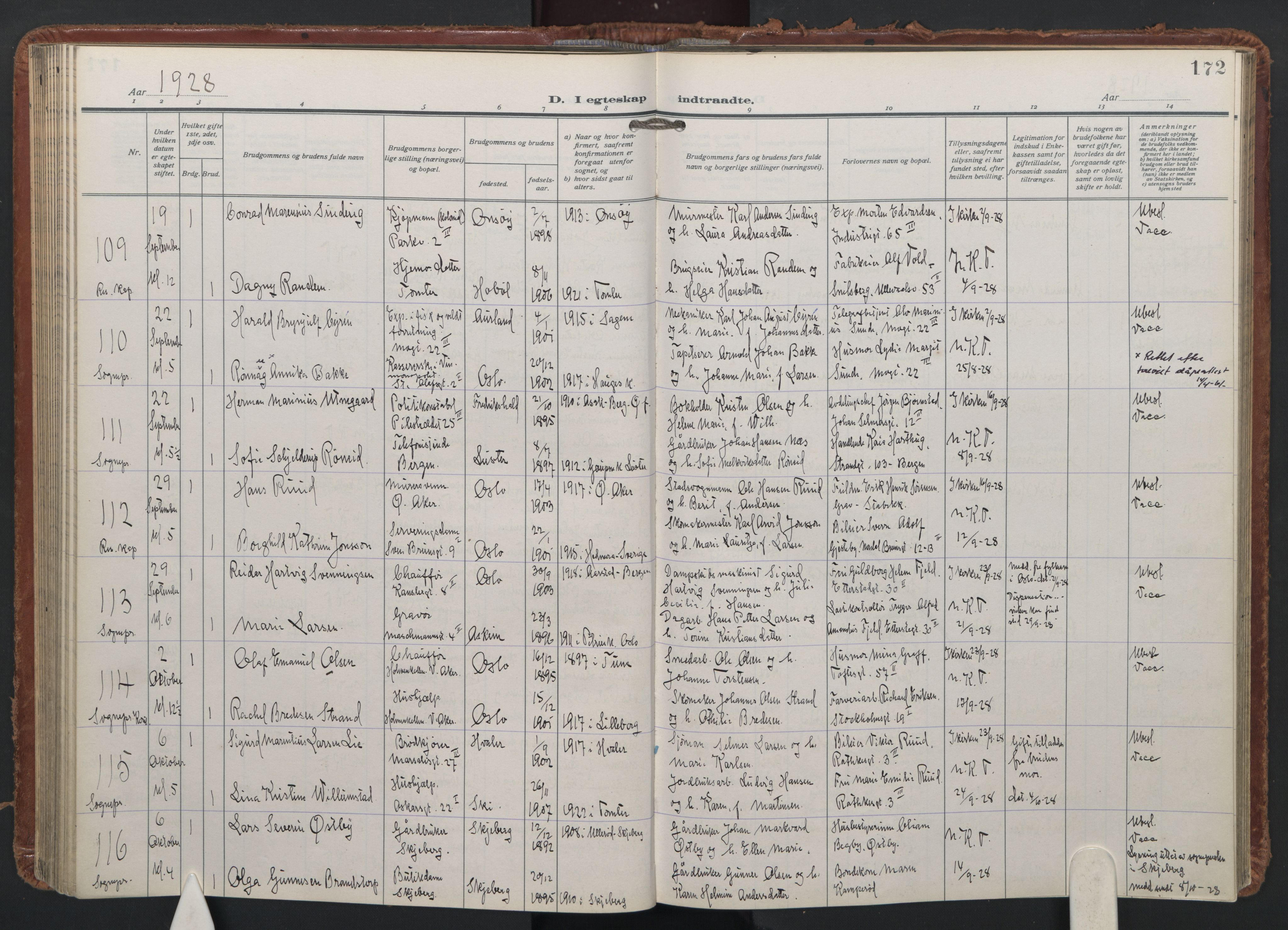 Trefoldighet prestekontor Kirkebøker, AV/SAO-A-10882/F/Fc/L0009: Parish register (official) no. III 9, 1922-1936, p. 172