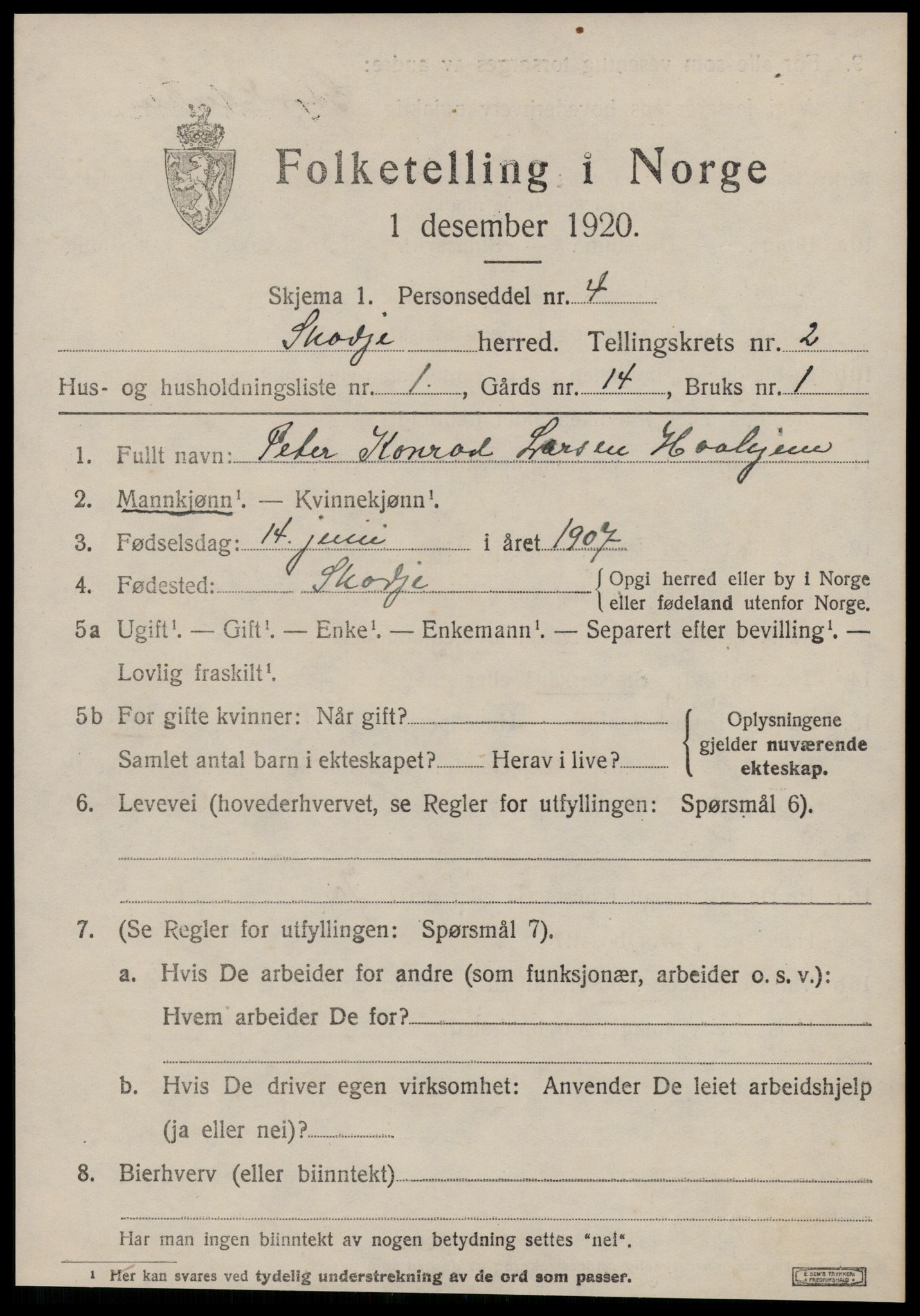 SAT, 1920 census for Skodje, 1920, p. 1109