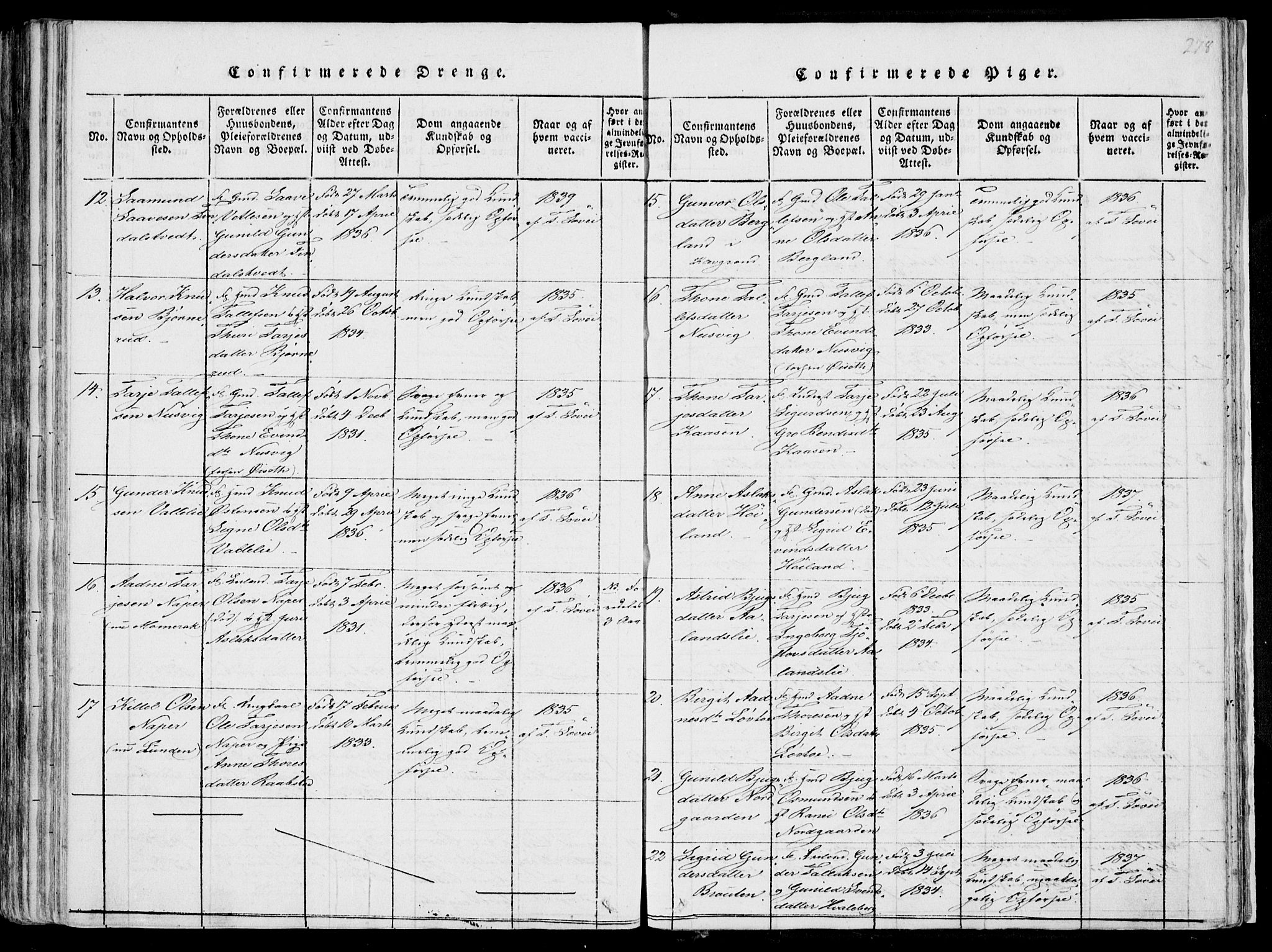 Fyresdal kirkebøker, AV/SAKO-A-263/F/Fa/L0004: Parish register (official) no. I 4, 1815-1854, p. 278