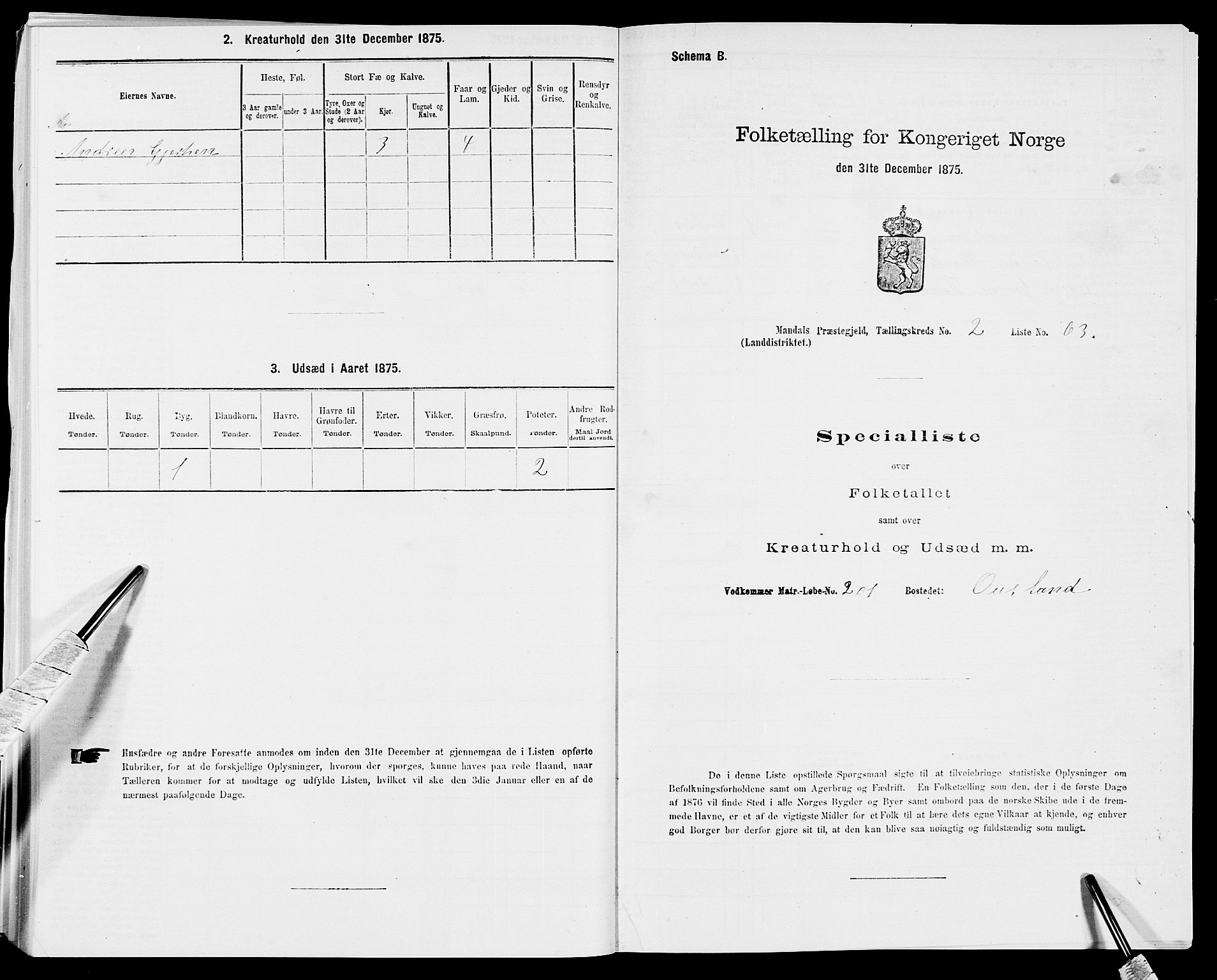 SAK, 1875 census for 1019L Mandal/Halse og Harkmark, 1875, p. 345