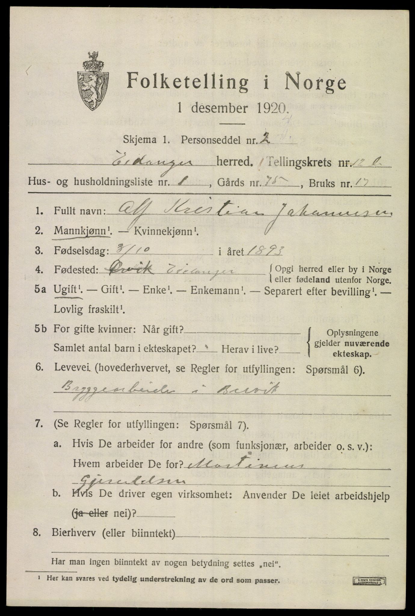 SAKO, 1920 census for Eidanger, 1920, p. 8256