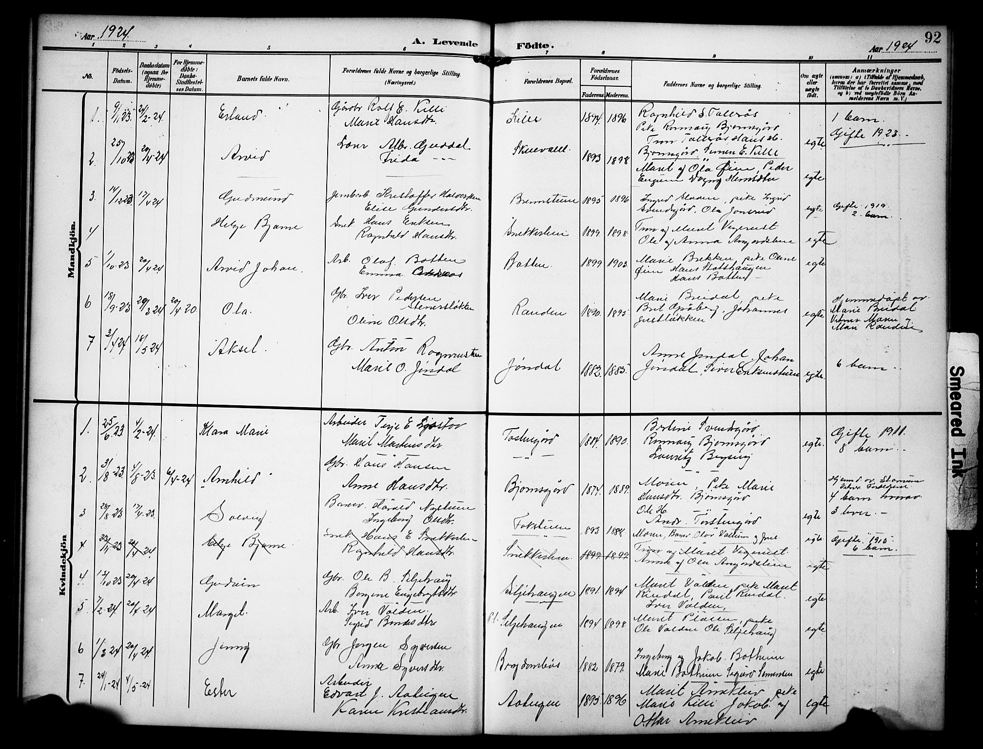 Dovre prestekontor, AV/SAH-PREST-066/H/Ha/Hab/L0003: Parish register (copy) no. 3, 1907-1929, p. 92