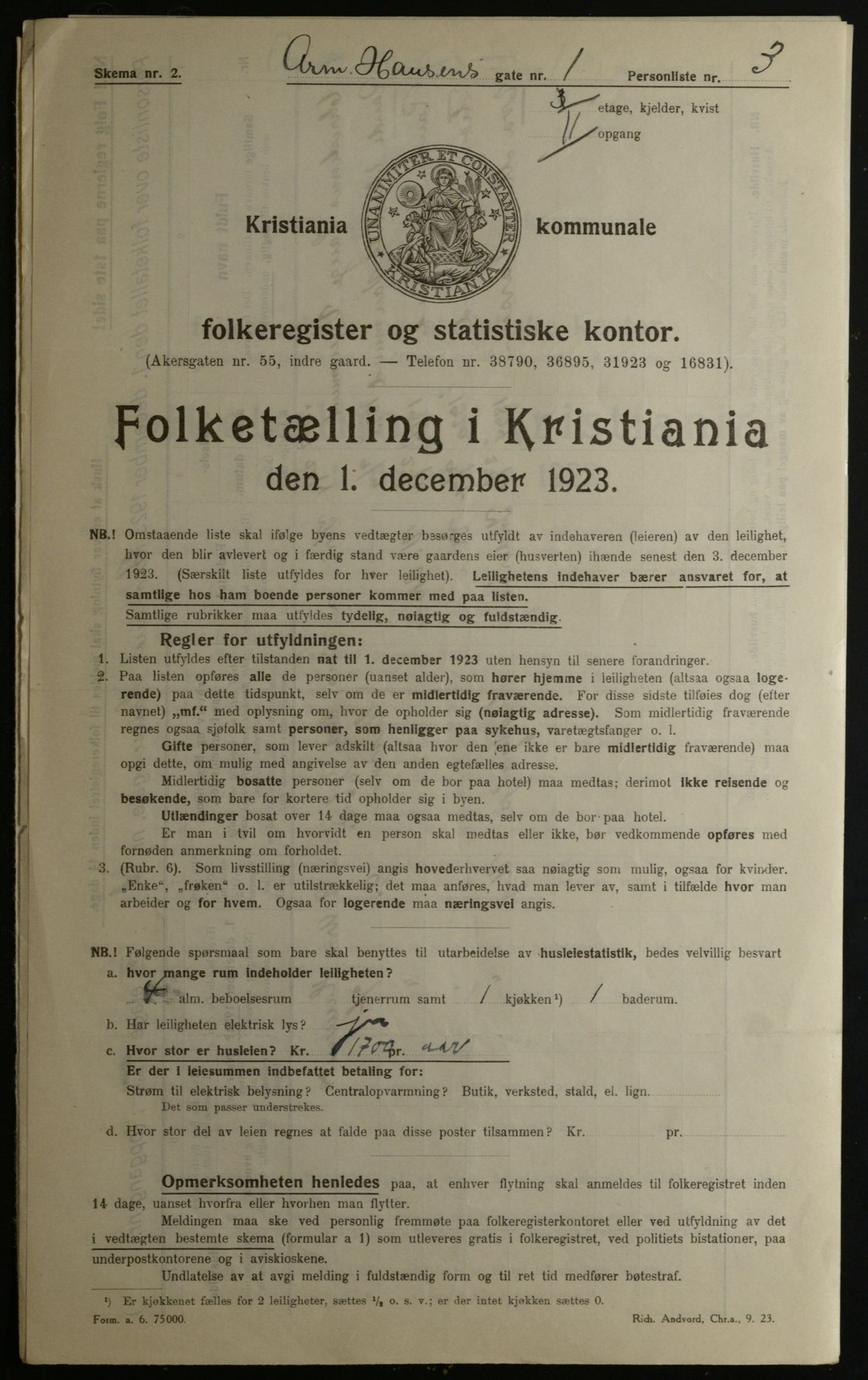 OBA, Municipal Census 1923 for Kristiania, 1923, p. 2582