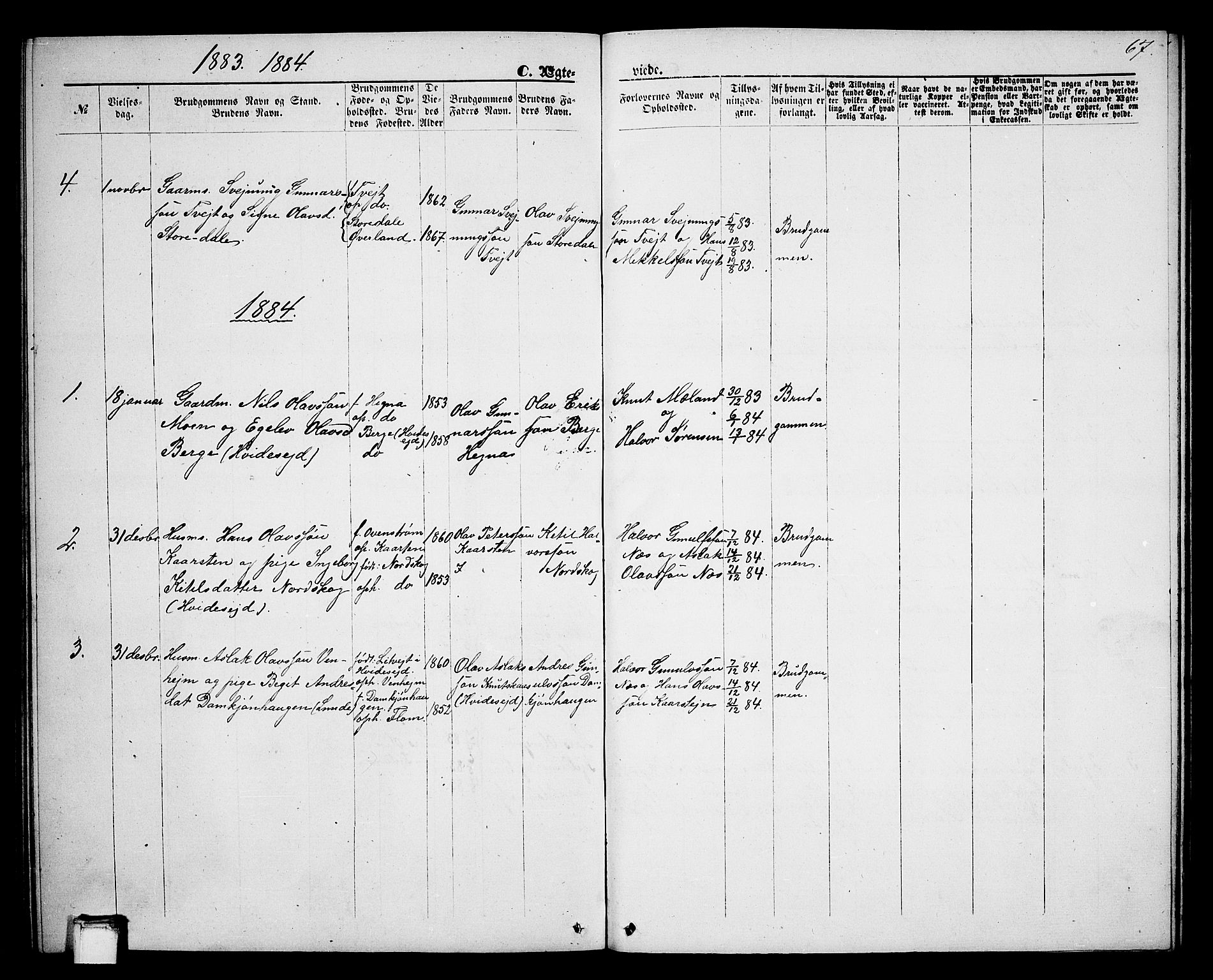Lunde kirkebøker, SAKO/A-282/G/Gb/L0001: Parish register (copy) no. II 1, 1866-1887, p. 67