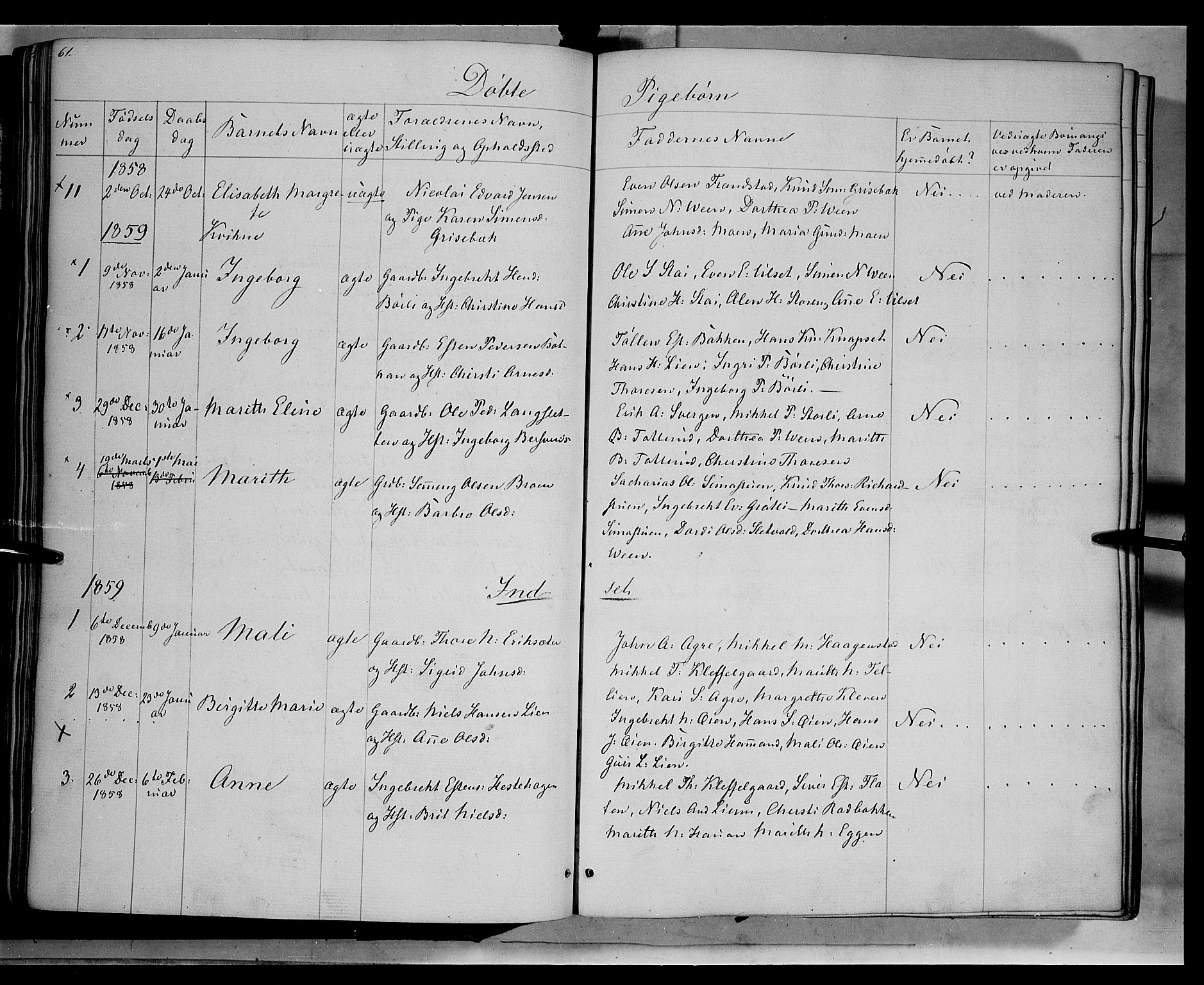 Kvikne prestekontor, SAH/PREST-064/H/Ha/Haa/L0005: Parish register (official) no. 5, 1841-1862, p. 61