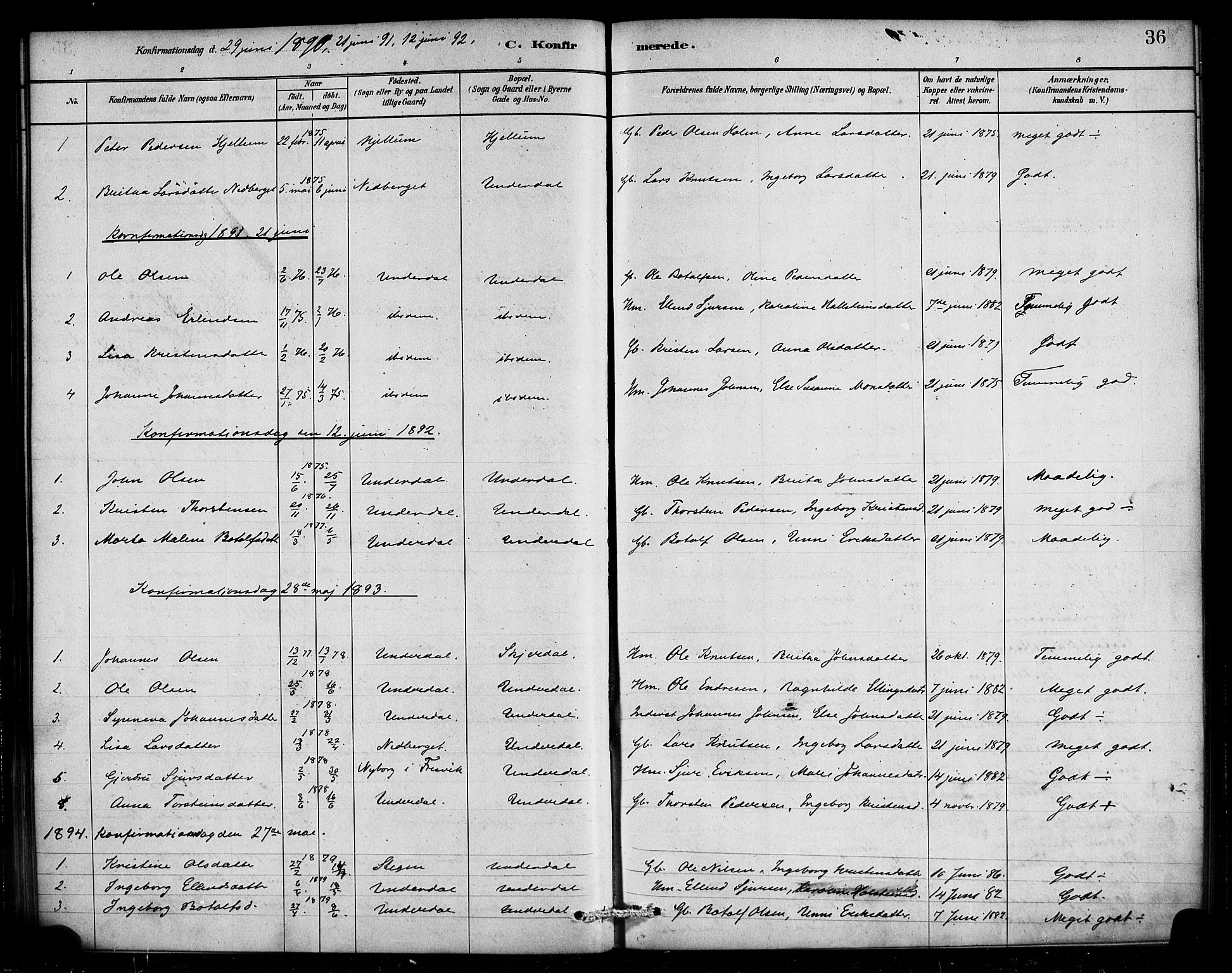 Aurland sokneprestembete, SAB/A-99937/H/Ha/Hae/L0001: Parish register (official) no. E 1, 1880-1907, p. 36