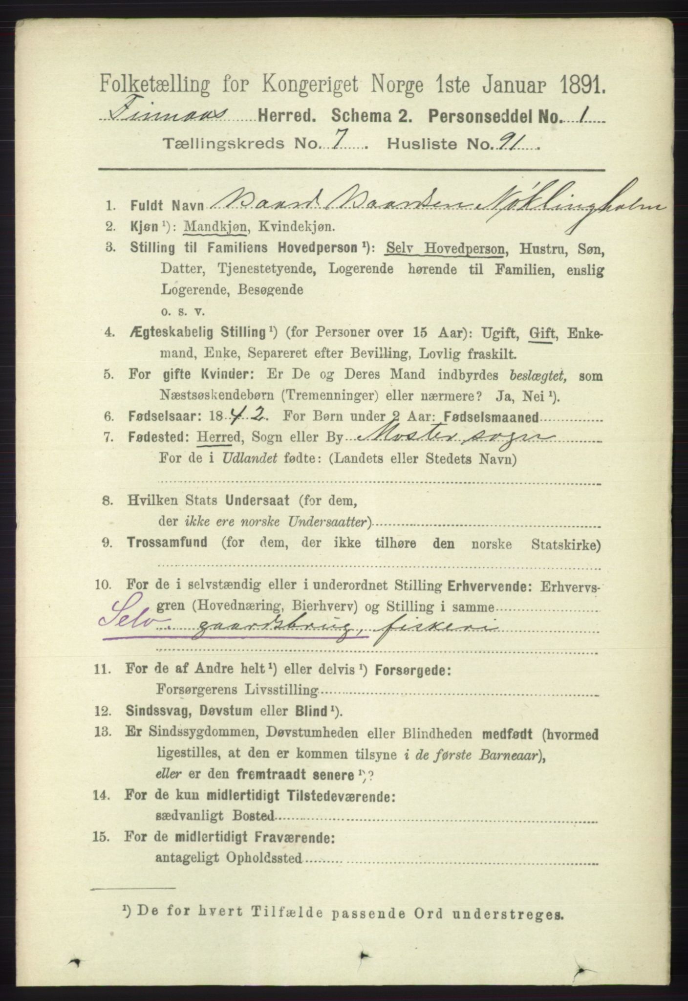 RA, 1891 census for 1218 Finnås, 1891, p. 3282