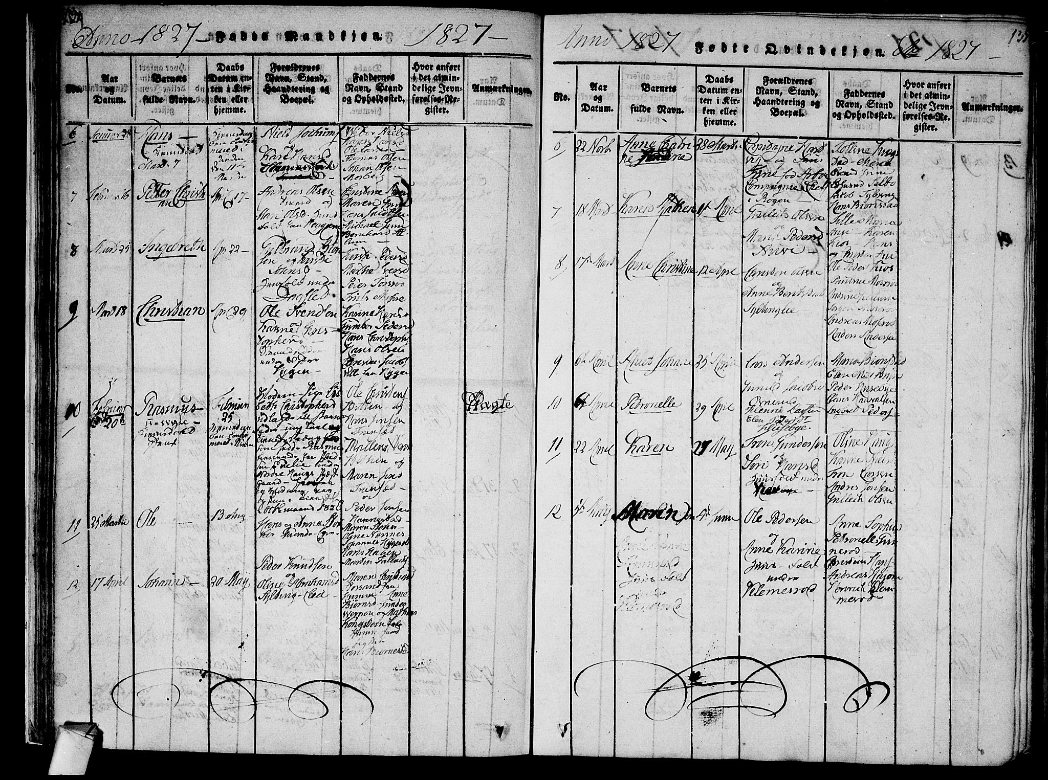 Røyken kirkebøker, AV/SAKO-A-241/F/Fa/L0004: Parish register (official) no. 4, 1814-1832, p. 134-135