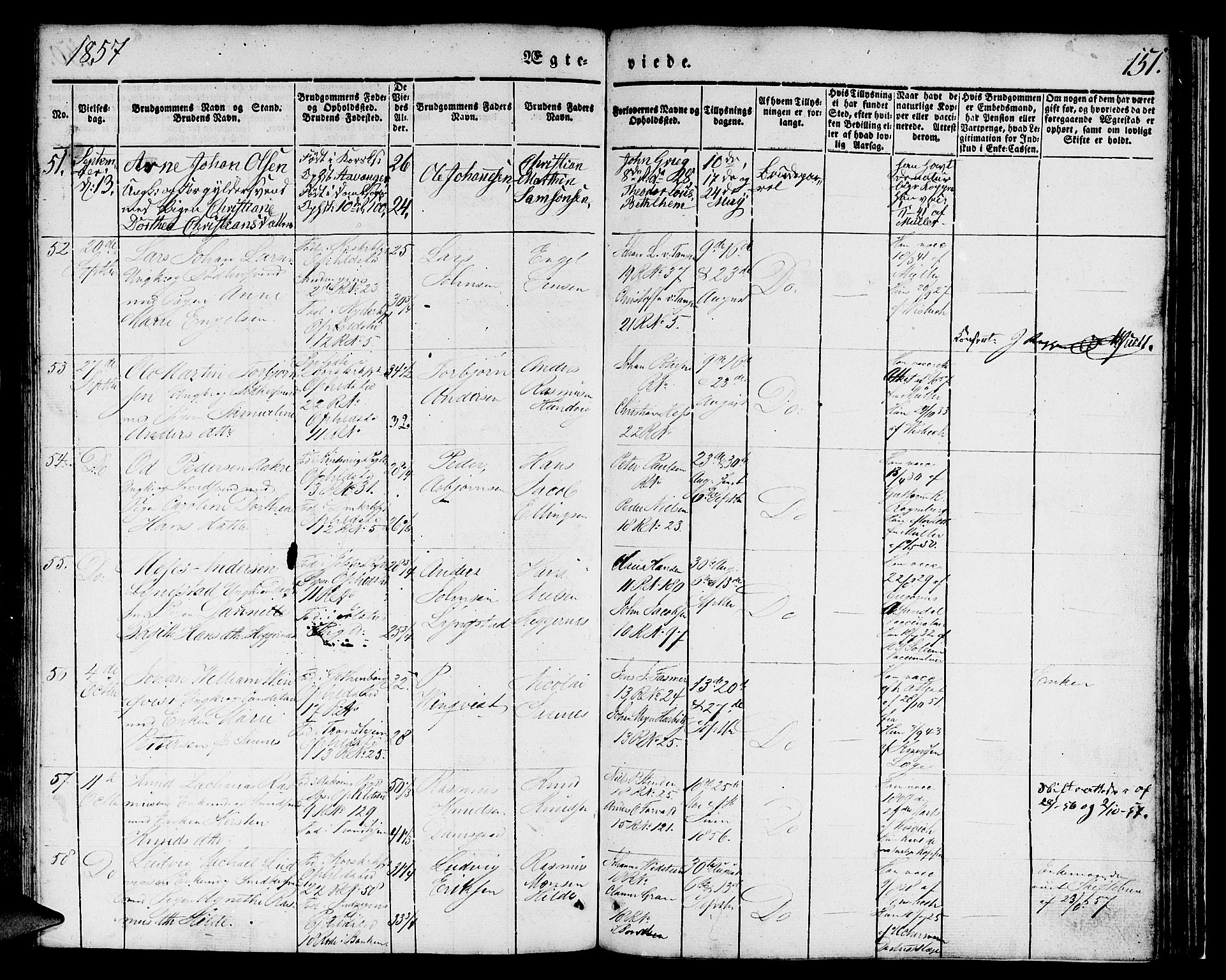 Domkirken sokneprestembete, SAB/A-74801/H/Hab/L0029: Parish register (copy) no. D 1, 1839-1857, p. 151