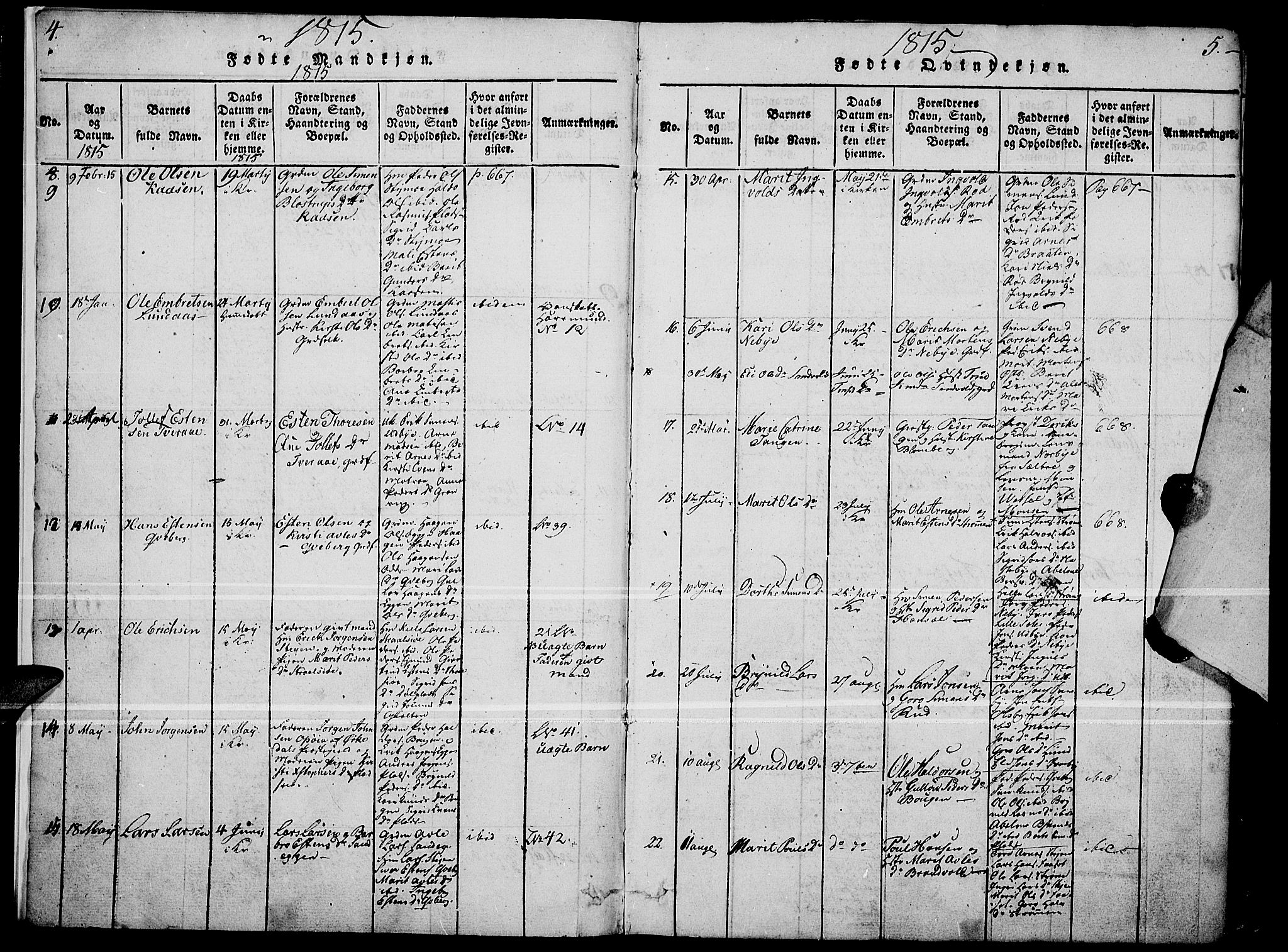 Tynset prestekontor, AV/SAH-PREST-058/H/Ha/Haa/L0018: Parish register (official) no. 18, 1815-1829, p. 4-5