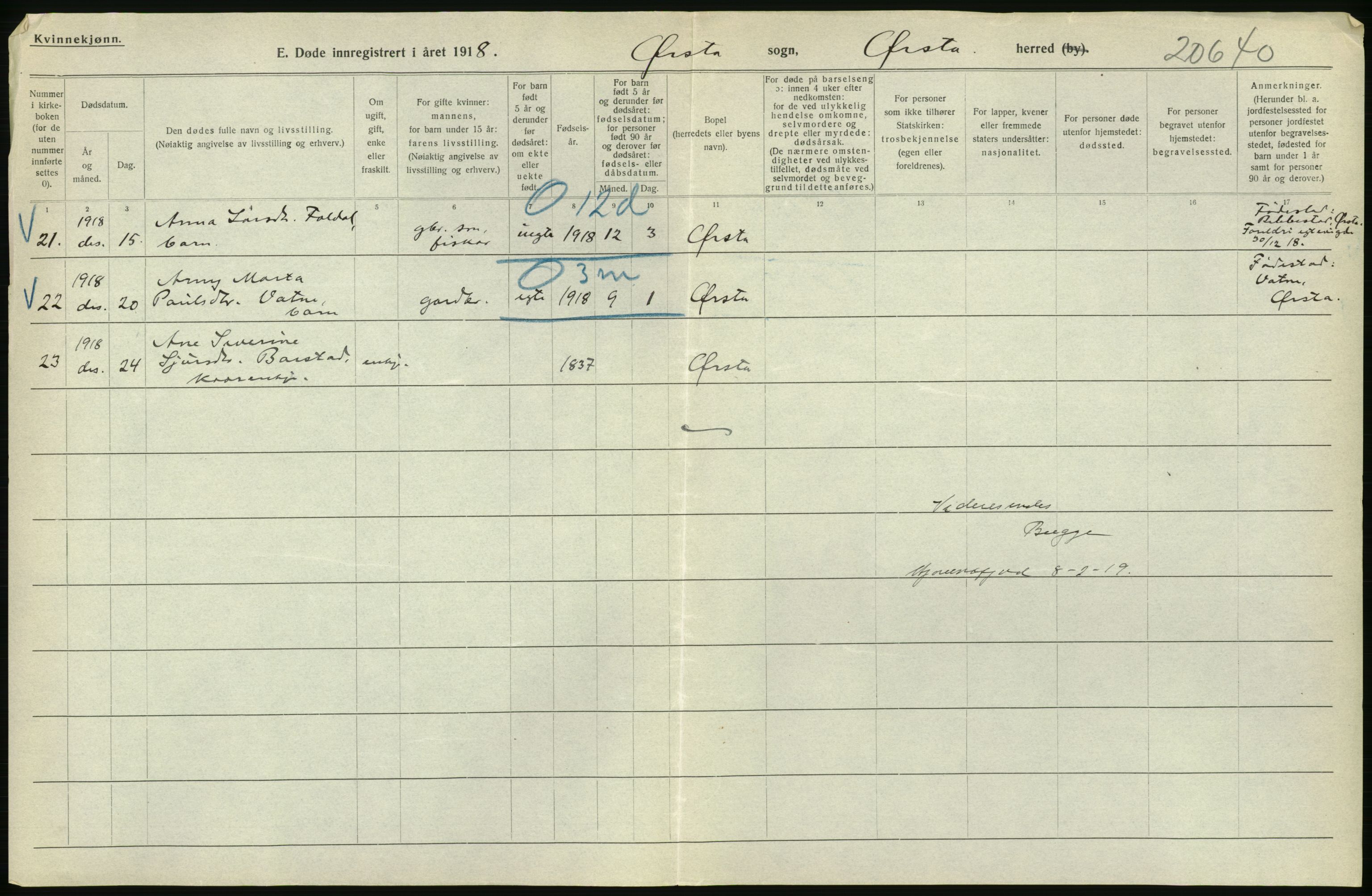 Statistisk sentralbyrå, Sosiodemografiske emner, Befolkning, RA/S-2228/D/Df/Dfb/Dfbh/L0045: Møre fylke: Døde. Bygder og byer., 1918, p. 48