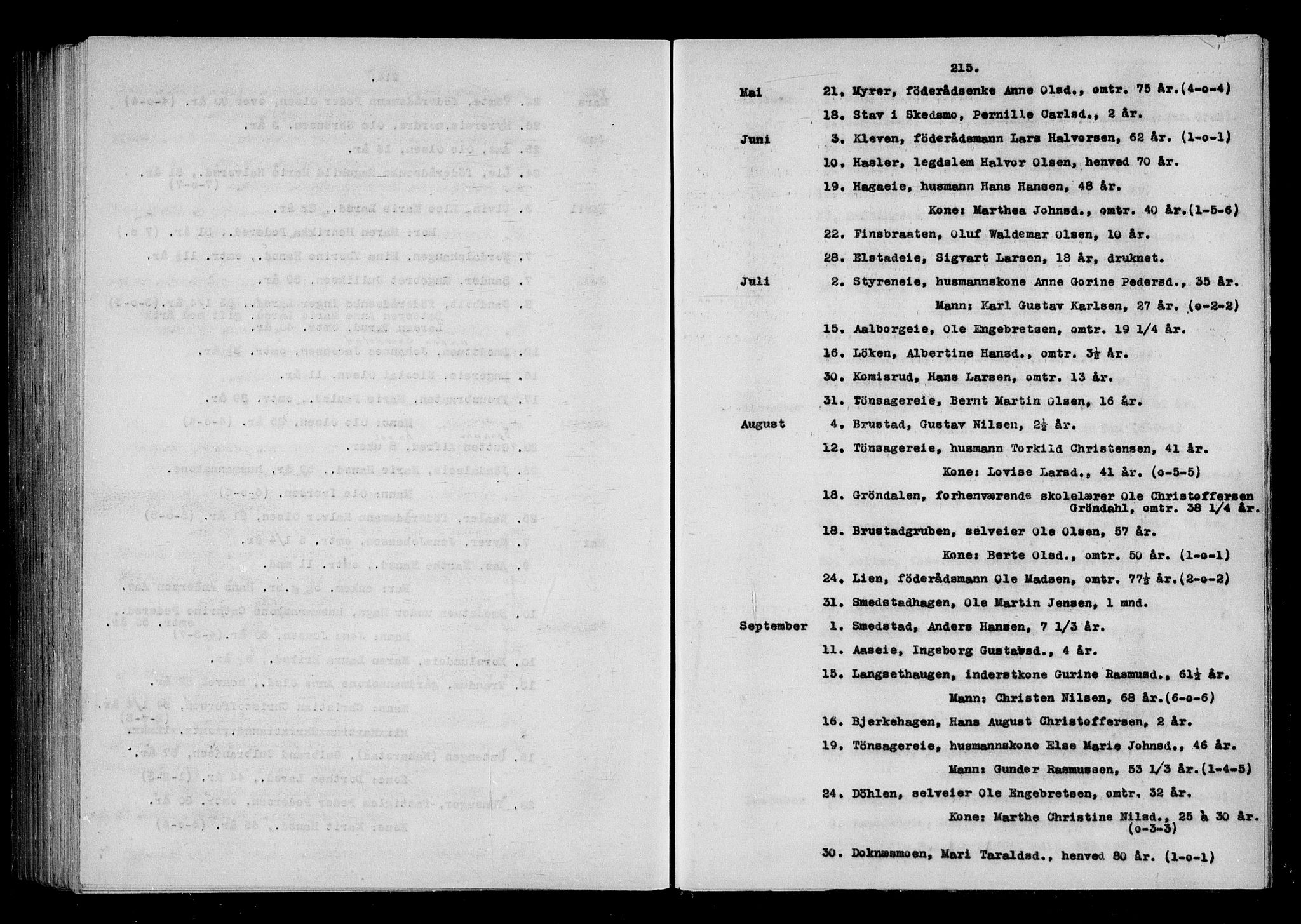 Eidsvoll tingrett, AV/SAO-A-10371/H/Ha/Haa/L0001: Dødsmeldingsprotokoll - Eidsvoll lensmannsdistrikt, 1815-1865, p. 215