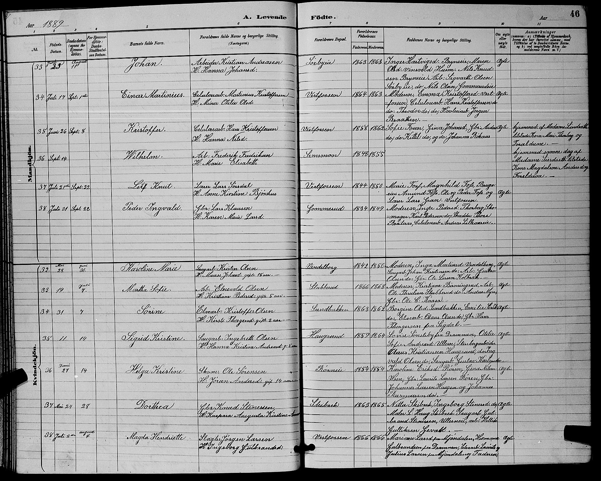 Eiker kirkebøker, SAKO/A-4/G/Ga/L0006: Parish register (copy) no. I 6, 1885-1893, p. 46