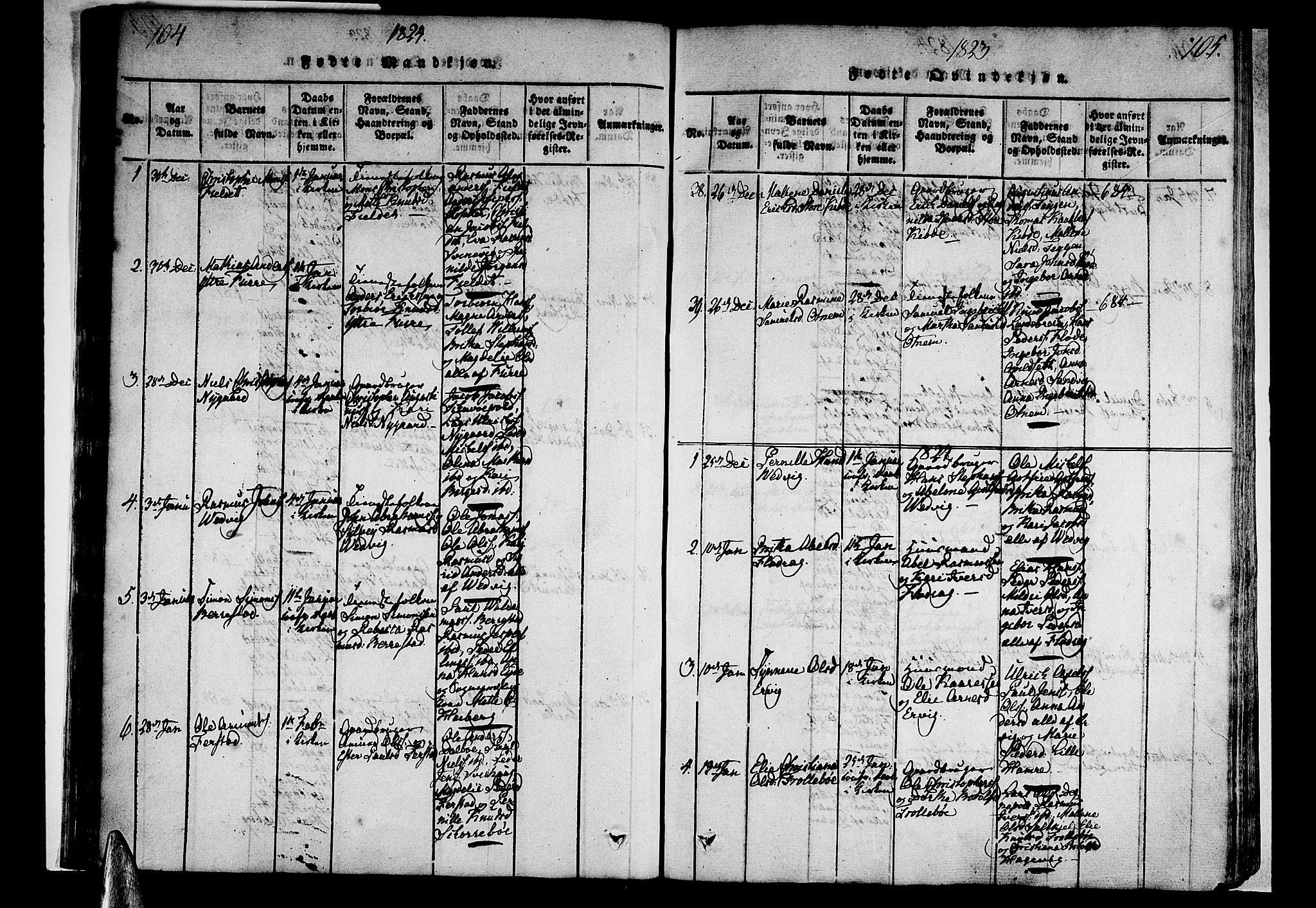 Selje sokneprestembete, SAB/A-99938/H/Ha/Haa/Haaa: Parish register (official) no. A 8, 1816-1828, p. 104-105