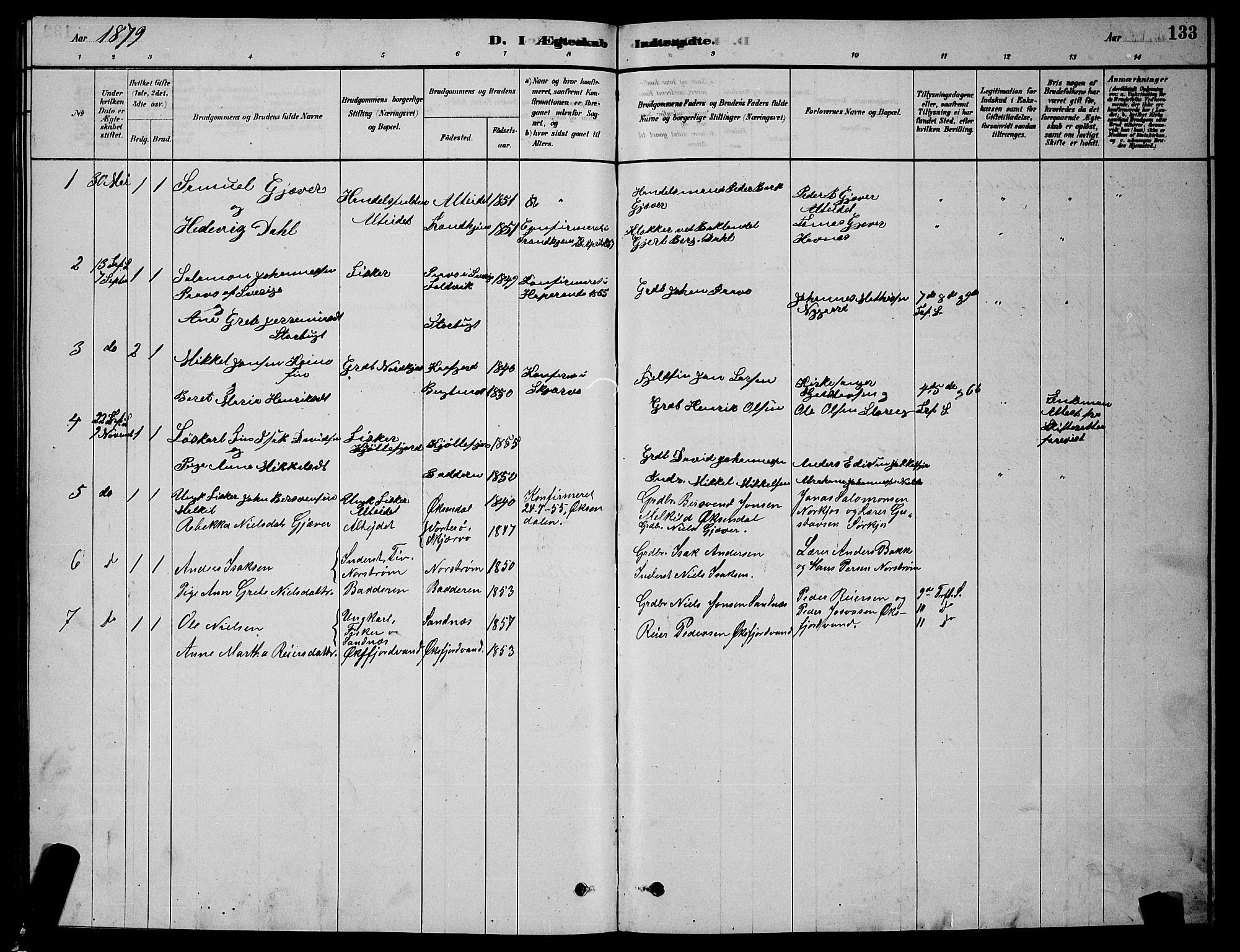 Skjervøy sokneprestkontor, AV/SATØ-S-1300/H/Ha/Hab/L0015klokker: Parish register (copy) no. 15, 1878-1890, p. 133