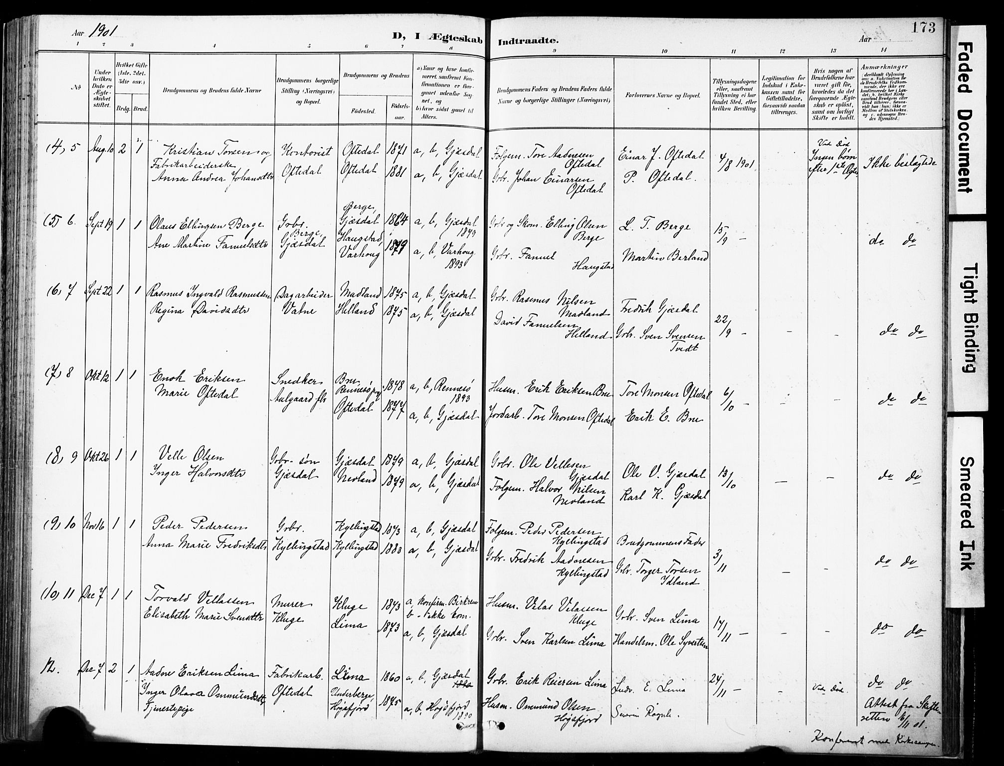 Lye sokneprestkontor, AV/SAST-A-101794/001/30BA/L0012: Parish register (official) no. A 11, 1896-1909, p. 173