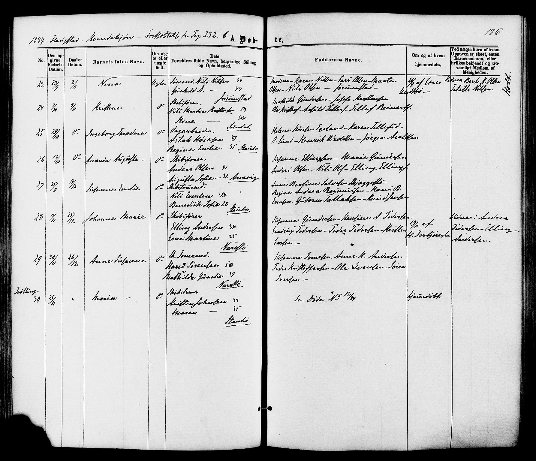 Dypvåg sokneprestkontor, SAK/1111-0007/F/Fa/Faa/L0007: Parish register (official) no. A 7 /2, 1877-1884, p. 186