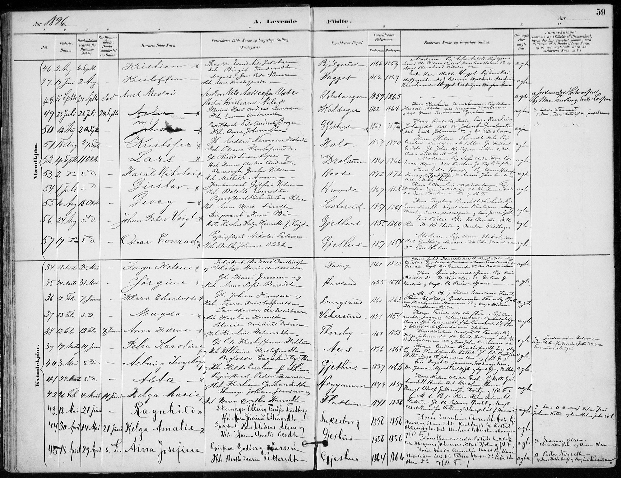 Modum kirkebøker, AV/SAKO-A-234/F/Fa/L0012: Parish register (official) no. 12, 1890-1898, p. 59