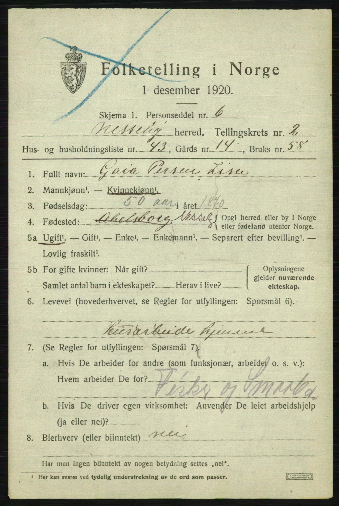 SATØ, 1920 census for Nesseby, 1920, p. 1382