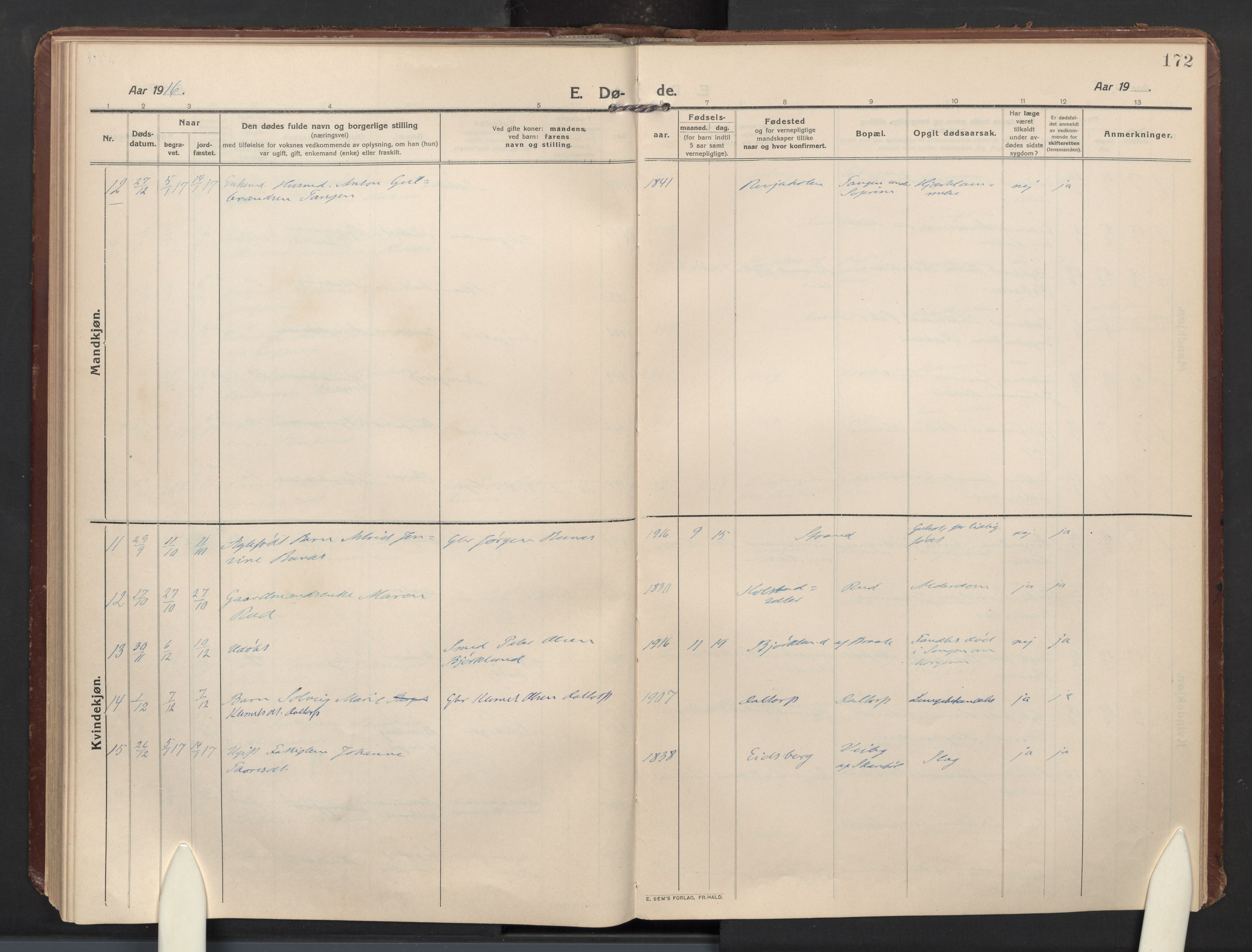 Høland prestekontor Kirkebøker, SAO/A-10346a/F/Fb: Parish register (official) no. II 4, 1913-1924, p. 172