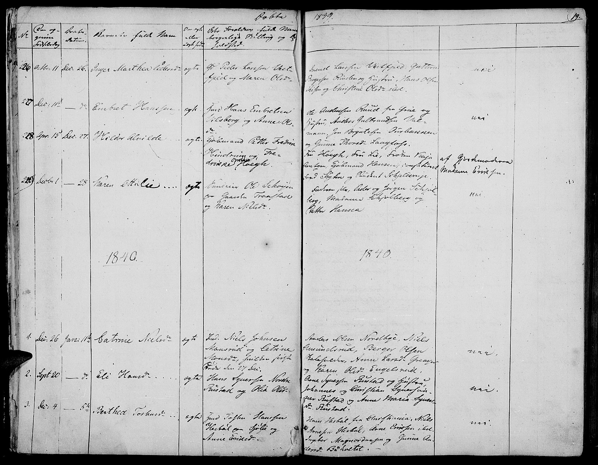 Vinger prestekontor, AV/SAH-PREST-024/H/Ha/Haa/L0008: Parish register (official) no. 8, 1839-1847, p. 19