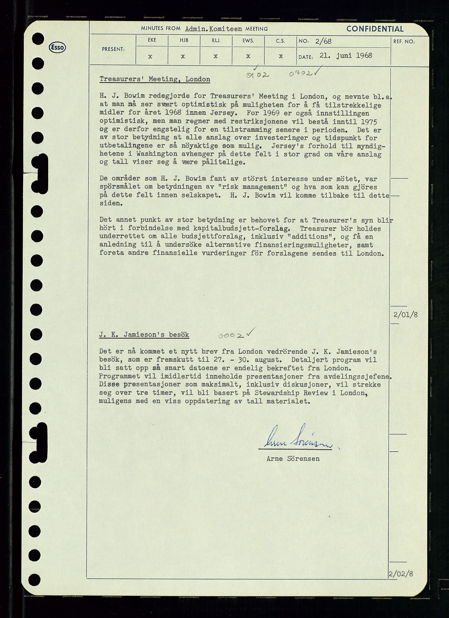 Pa 0982 - Esso Norge A/S, SAST/A-100448/A/Aa/L0002/0004: Den administrerende direksjon Board minutes (styrereferater) / Den administrerende direksjon Board minutes (styrereferater), 1968, p. 77