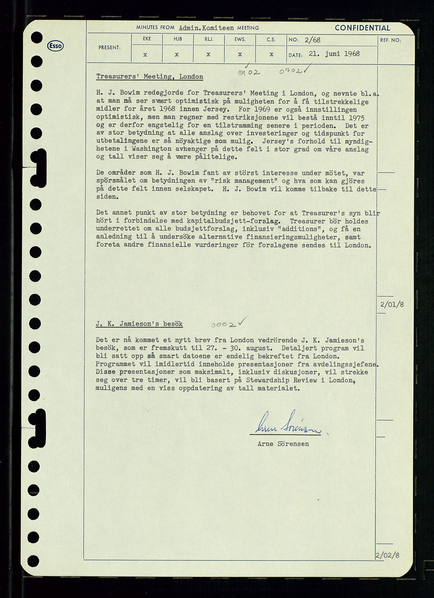 Pa 0982 - Esso Norge A/S, AV/SAST-A-100448/A/Aa/L0002/0004: Den administrerende direksjon Board minutes (styrereferater) / Den administrerende direksjon Board minutes (styrereferater), 1968, p. 77