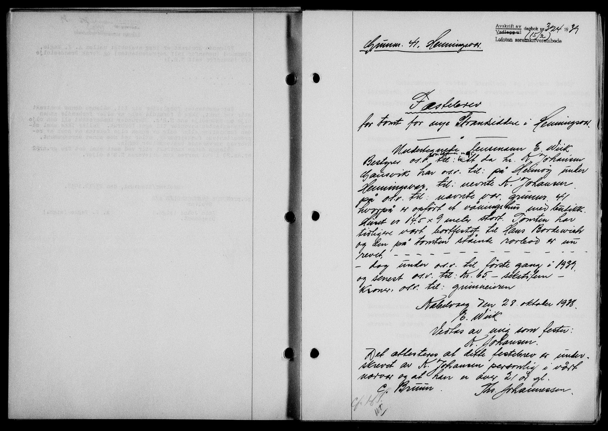 Lofoten sorenskriveri, SAT/A-0017/1/2/2C/L0005a: Mortgage book no. 5a, 1939-1939, Diary no: : 324/1939