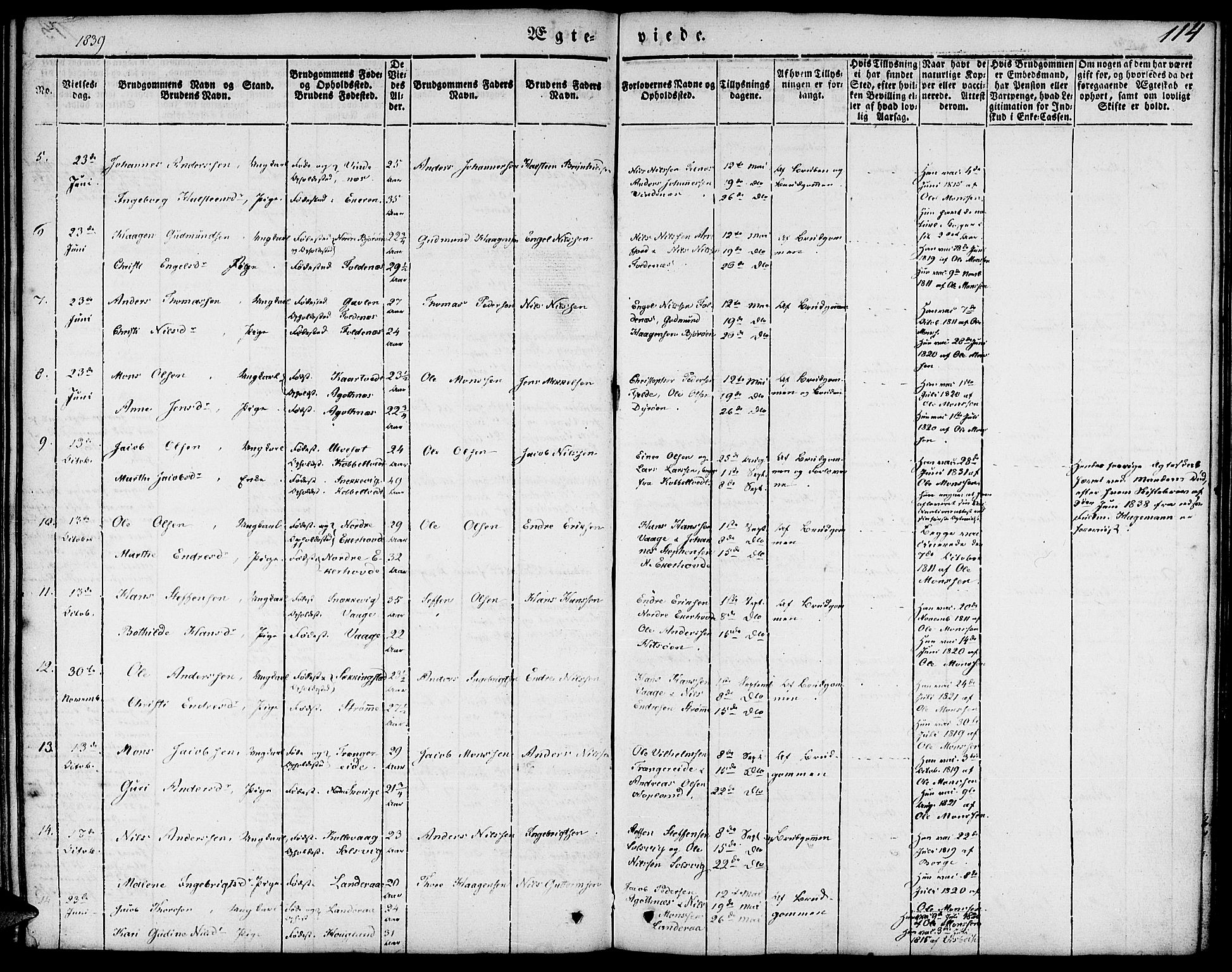 Fjell sokneprestembete, AV/SAB-A-75301/H/Haa: Parish register (official) no. A 1, 1835-1850, p. 114