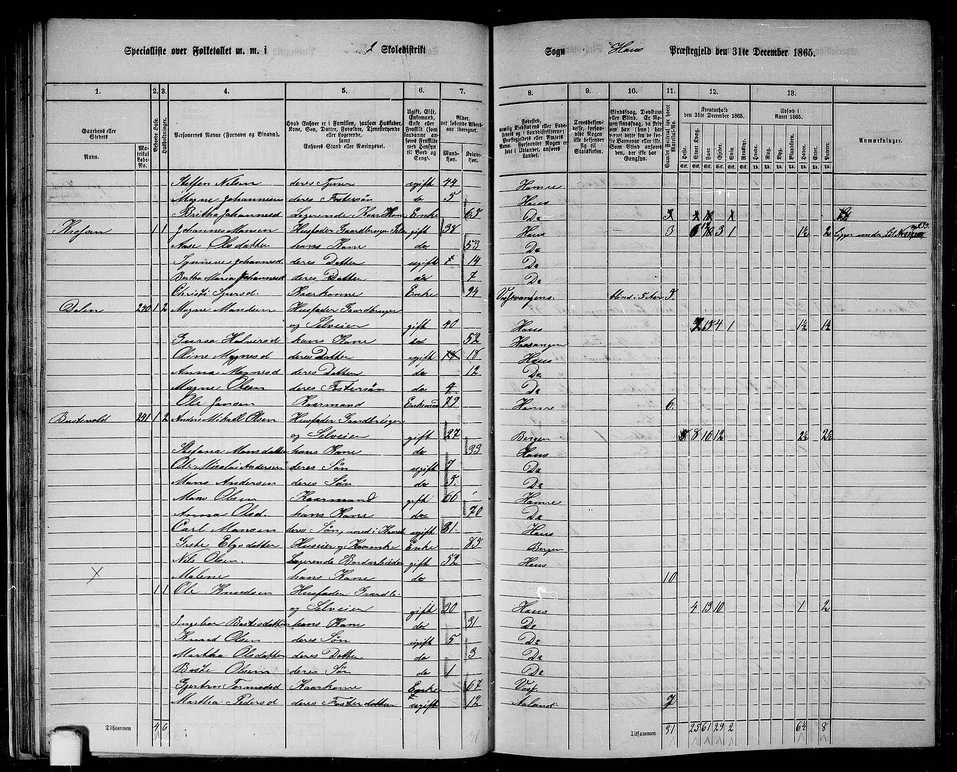 RA, 1865 census for Haus, 1865, p. 42